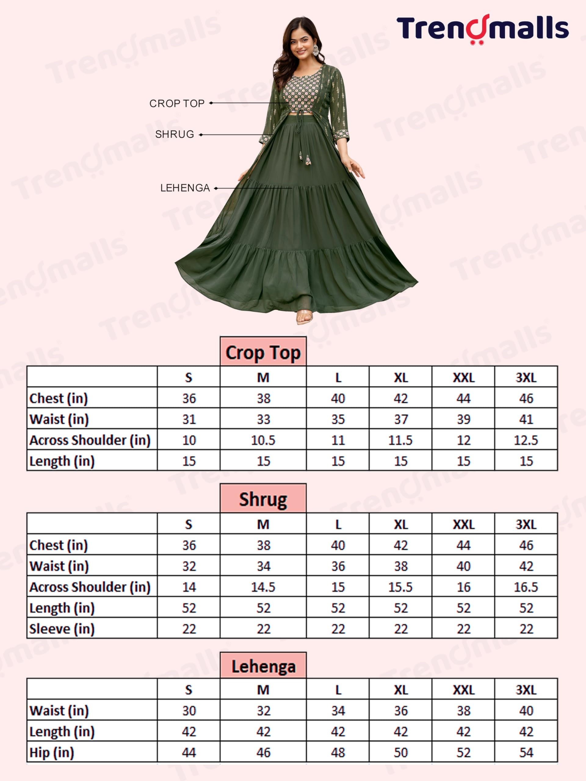 TRENDMALLS Women's Georgette Sequin Embroidery Crop Top Lehenga with Shrug Suit Set Ethnic Fusion Wear - Image 6