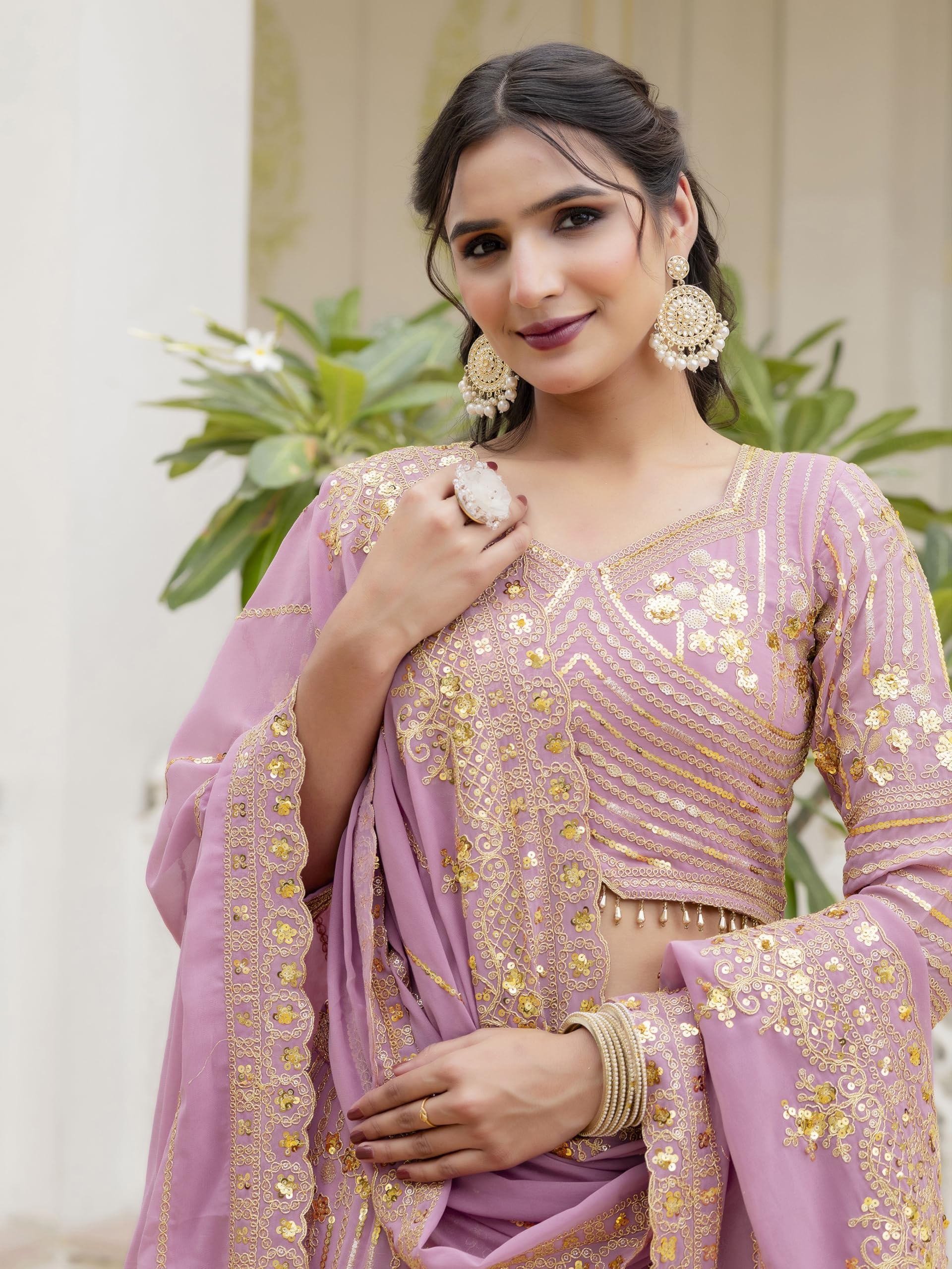 TRENDMALLS Women's Georgette Sequin Embroidery Lehenga Choli Dupatta Set Ready To Wear - Image 5