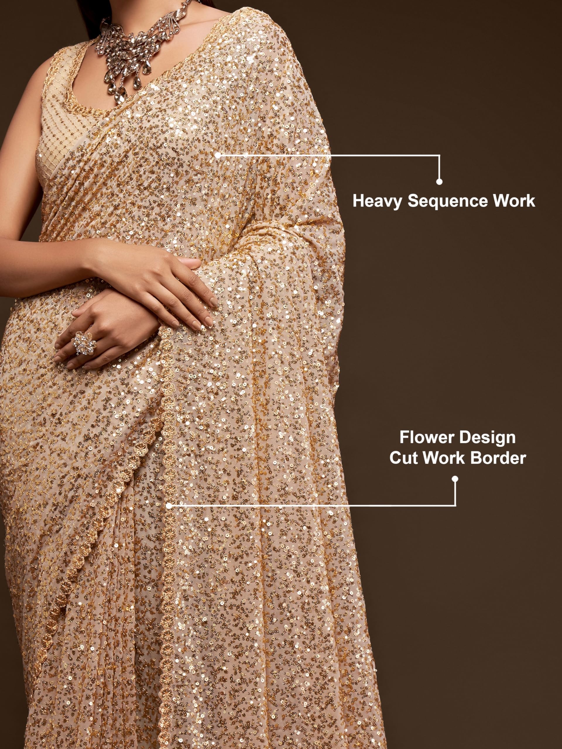 TRENDMALLS Women's Heavy Georgette Sequins Work Heavy Saree with Blouse - Image 5