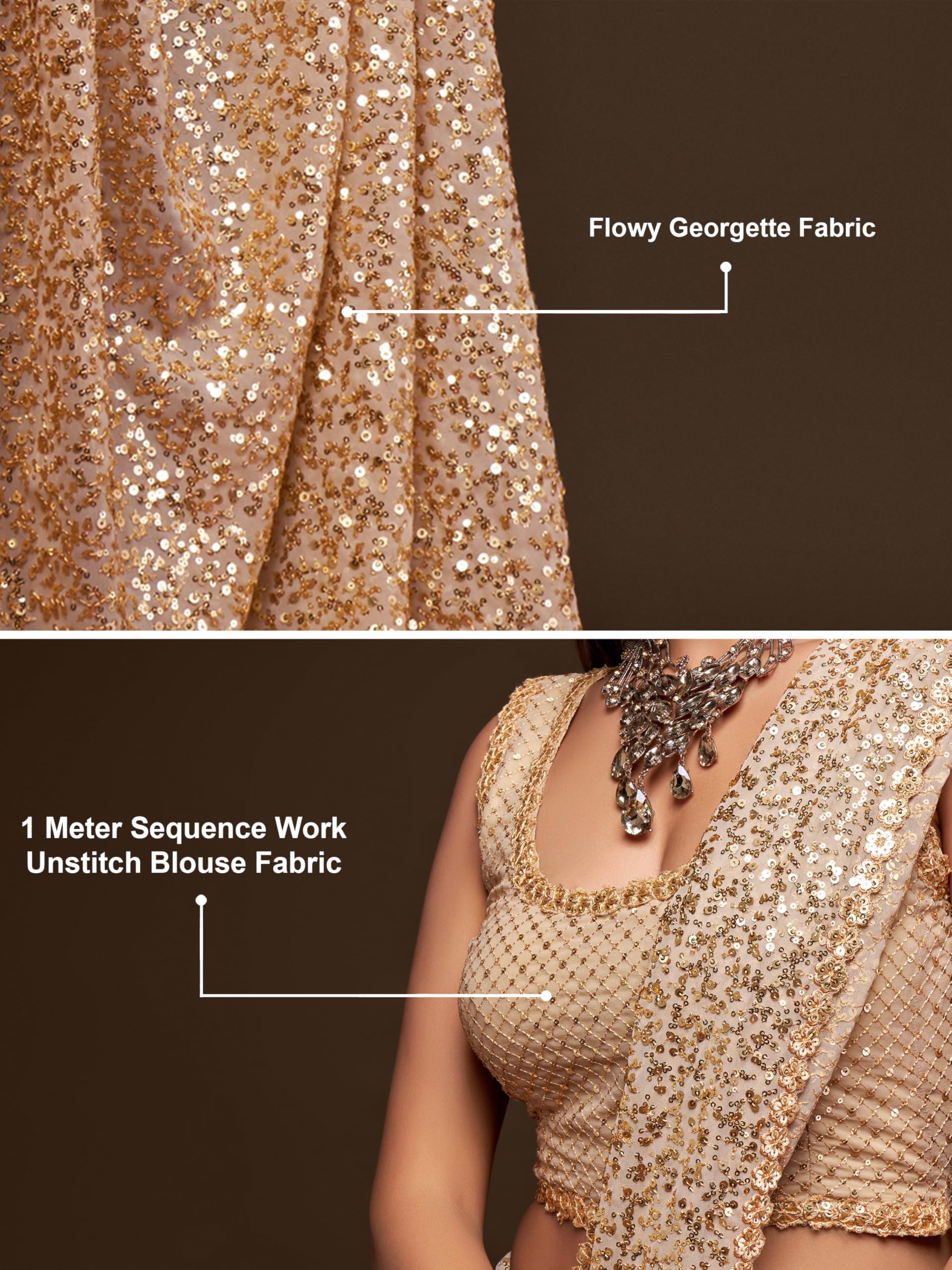 TRENDMALLS Women's Heavy Georgette Sequins Work Heavy Saree with Blouse - Image 6