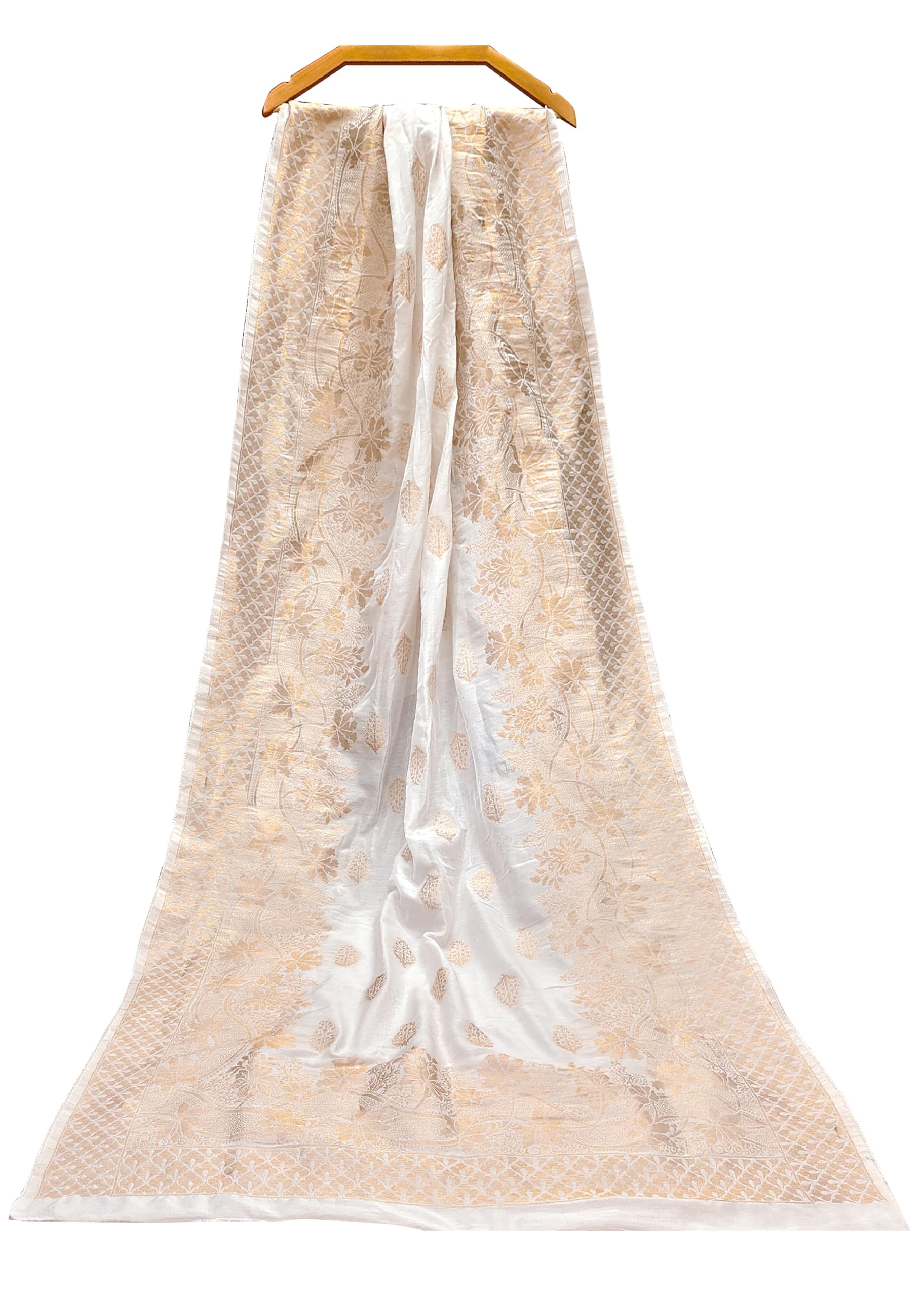 TRENDMALLS Women's Jacquard Silk Floral Design Dupatta (D06-WhiteGolden) - Image 6