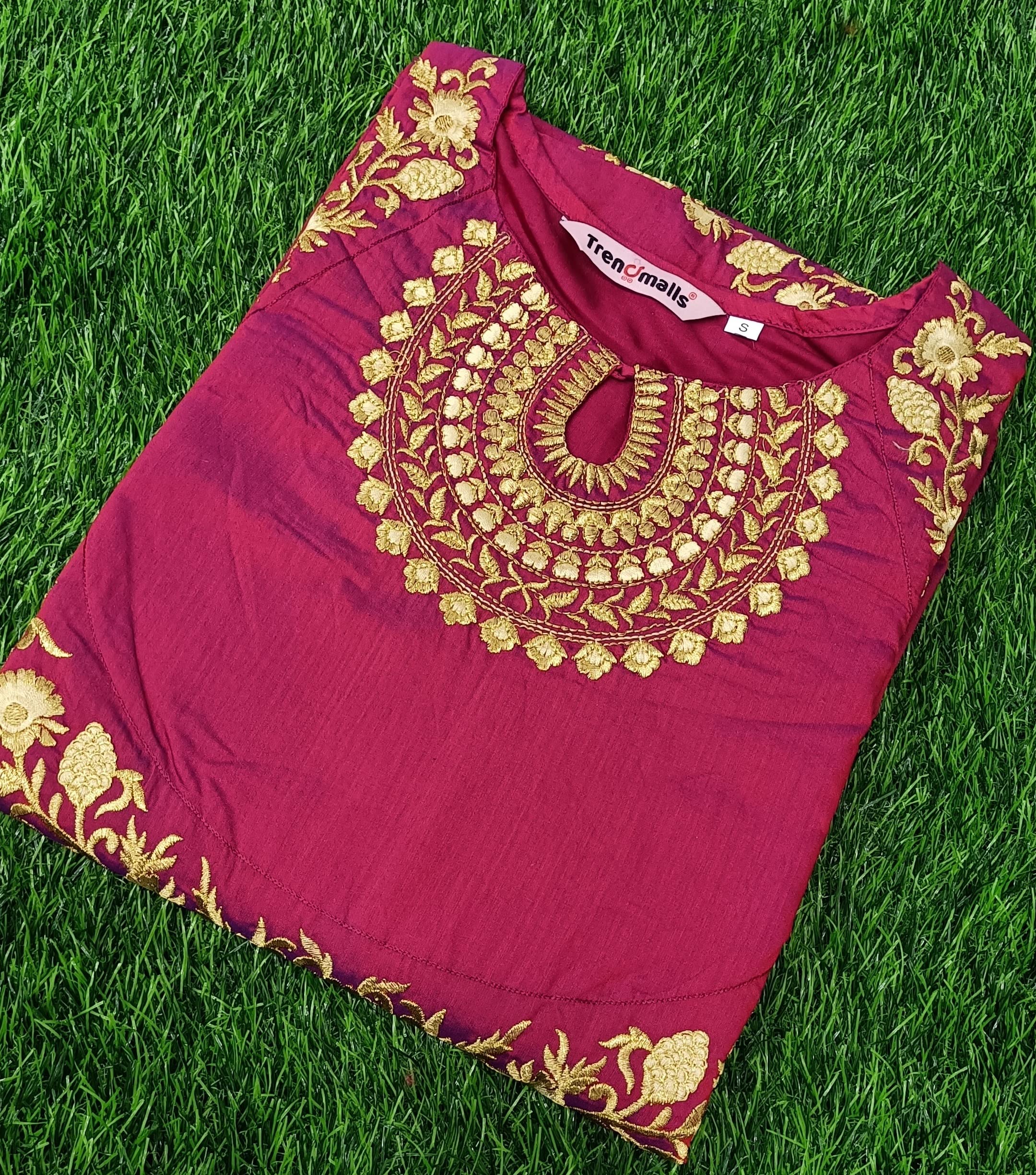 TRENDMALLS Women's Leeva Silk Embroidery Anarkali Kurti Claf-Long Short Sleeve Kurti for Woman - Image 3