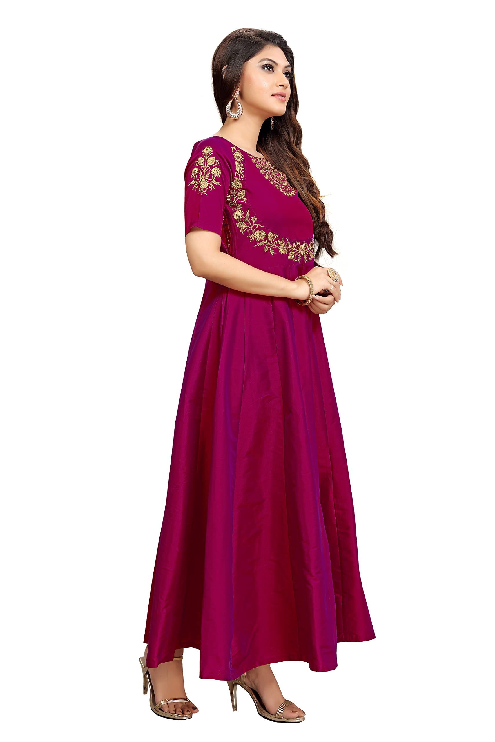 TRENDMALLS Women's Leeva Silk Embroidery Anarkali Kurti Claf-Long Short Sleeve Kurti for Woman - Image 7