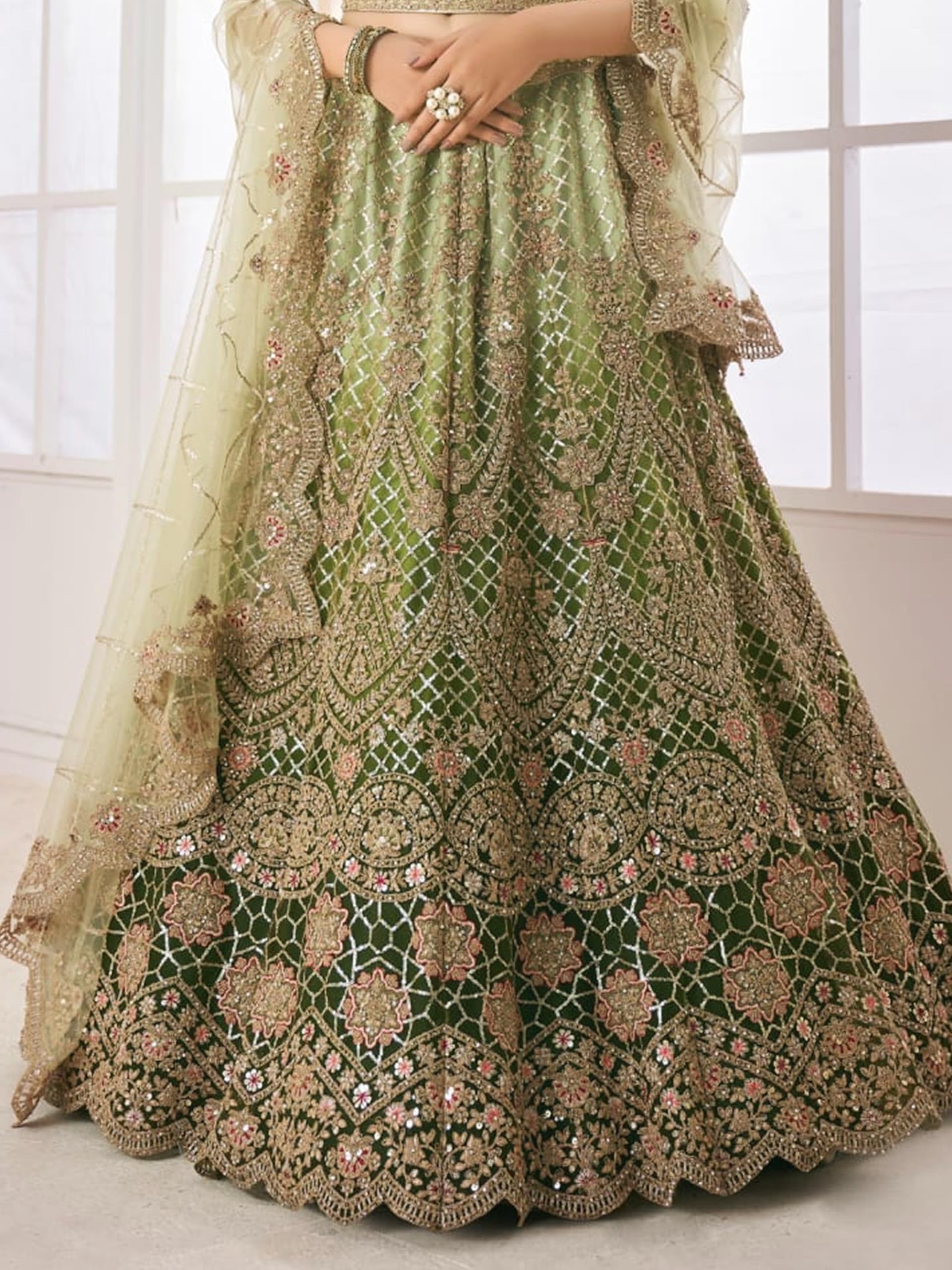 TRENDMALLS Women's Net Embroidery Sequence Work Lehenga Choli Blouse with Dupatta For Women Ready To Wear - Image 4