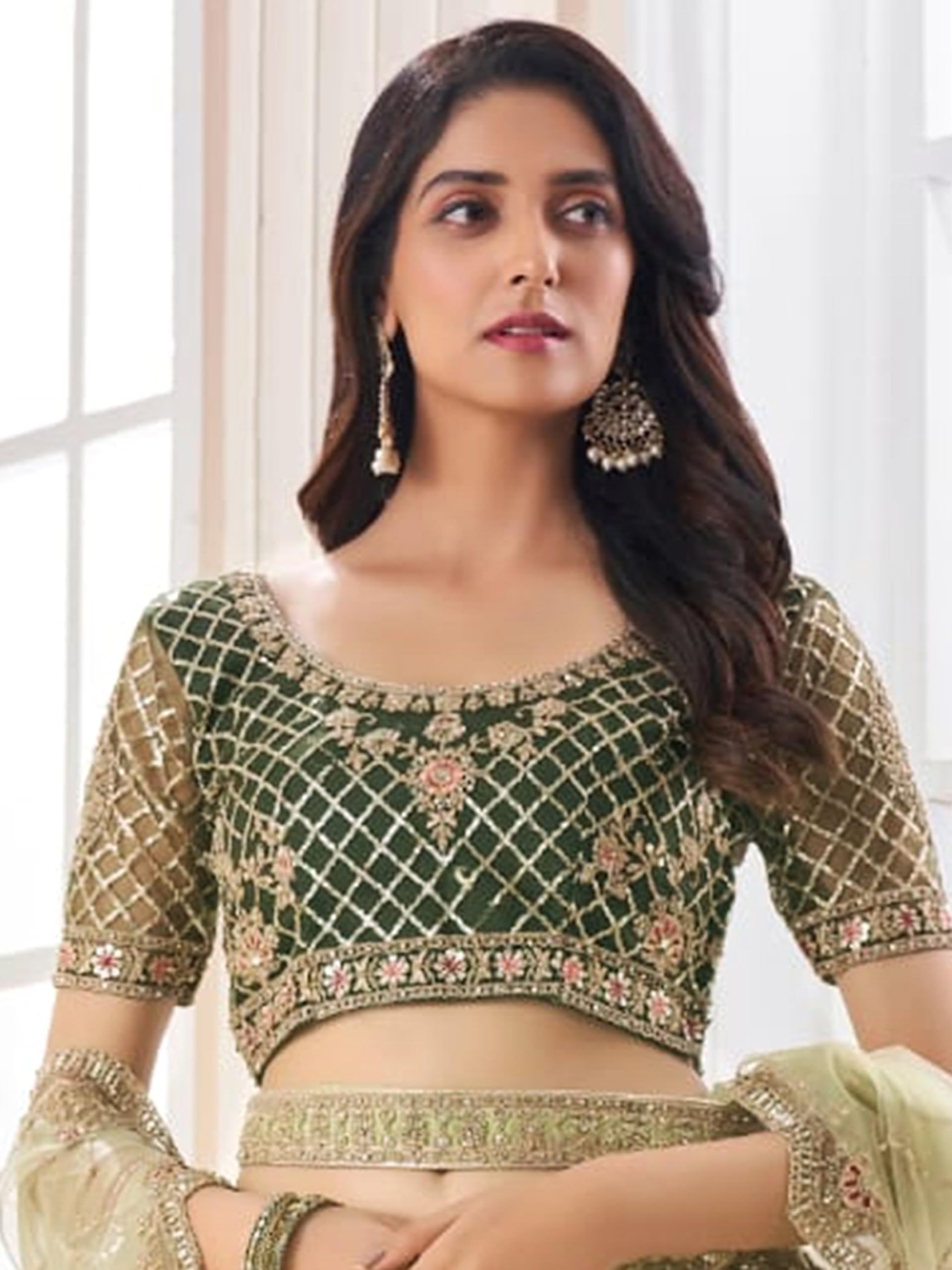 TRENDMALLS Women's Net Embroidery Sequence Work Lehenga Choli Blouse with Dupatta For Women Ready To Wear - Image 5