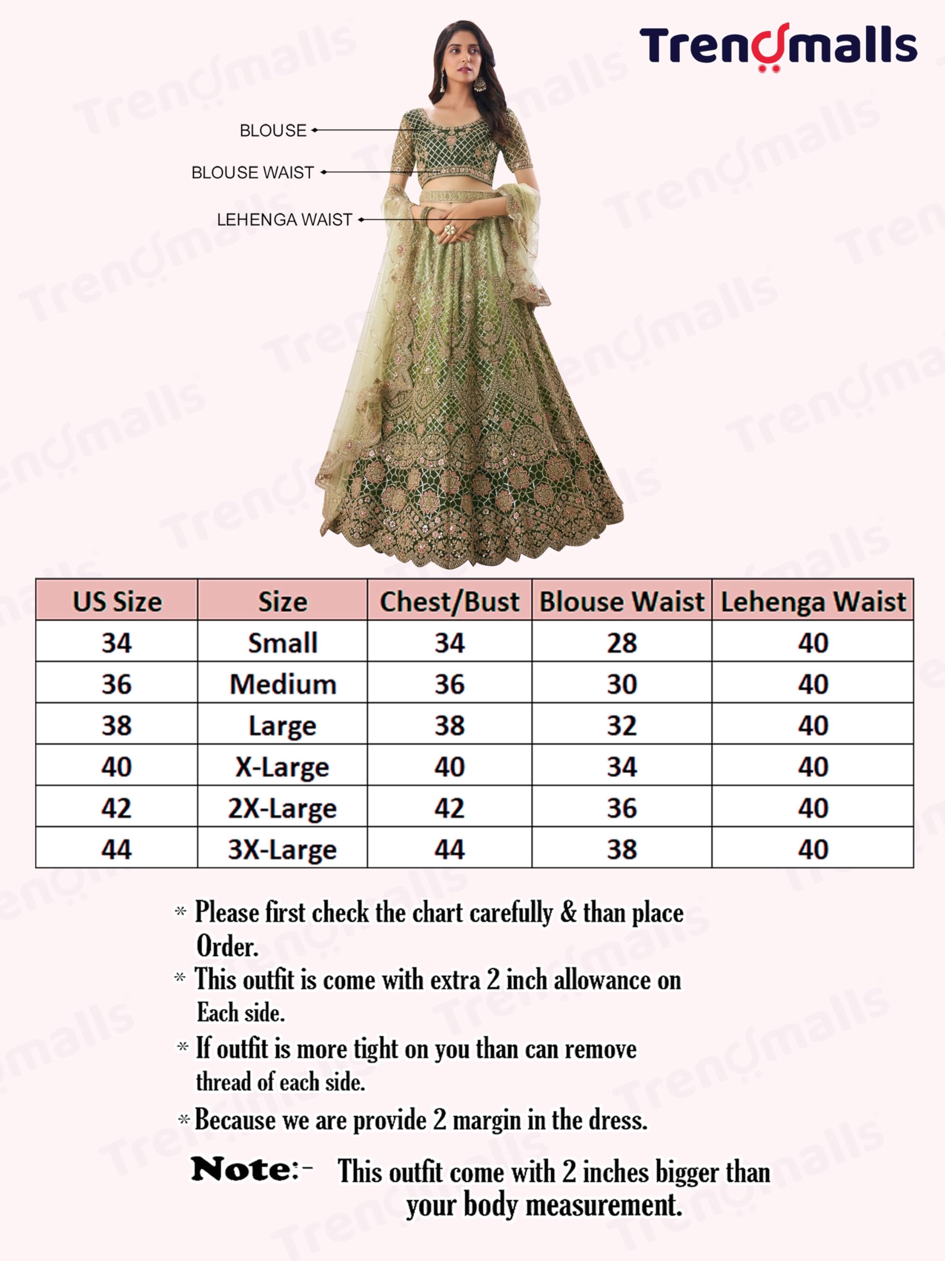 TRENDMALLS Women's Net Embroidery Sequence Work Lehenga Choli Blouse with Dupatta For Women Ready To Wear - Image 6