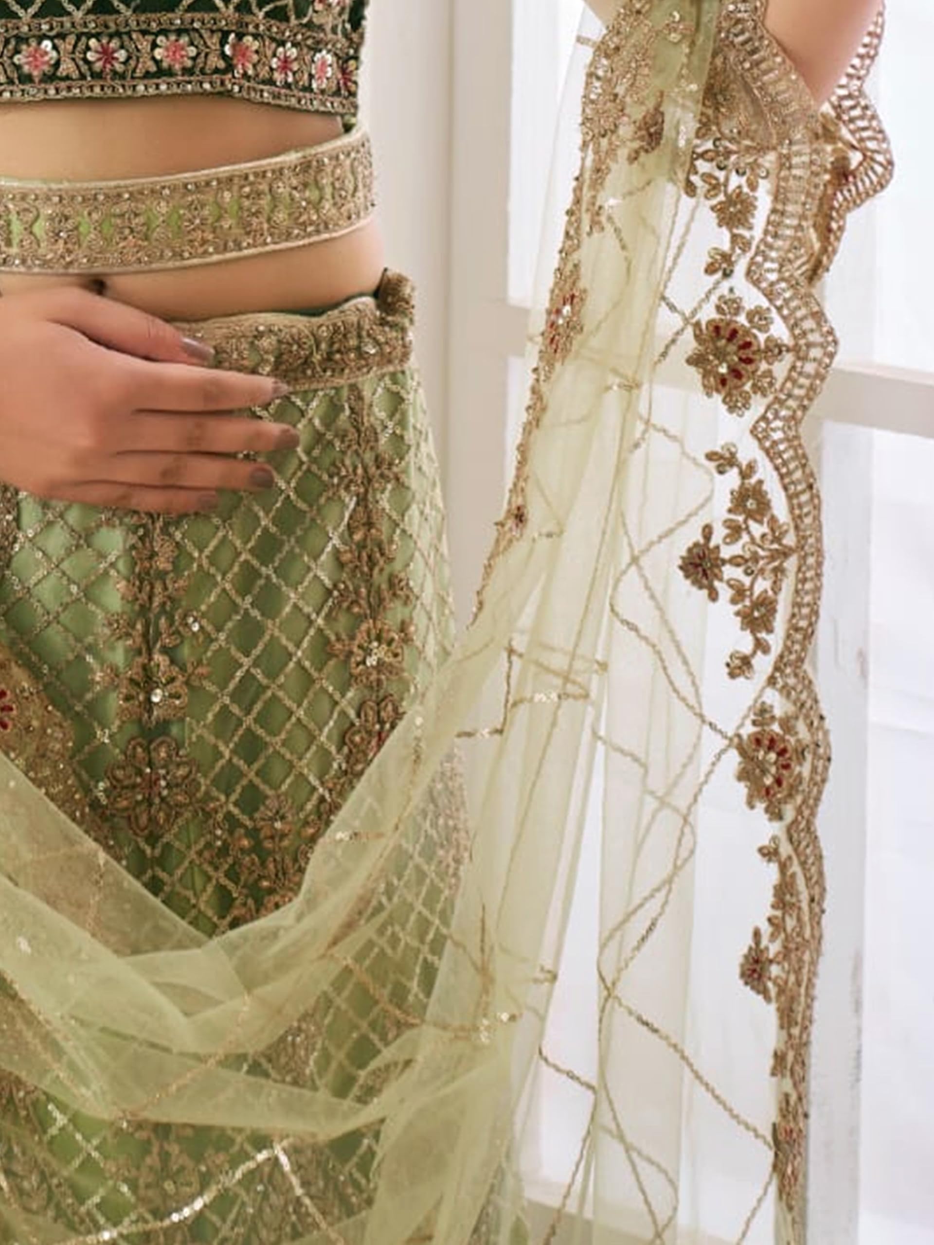 TRENDMALLS Women's Net Embroidery Sequence Work Lehenga Choli Blouse with Dupatta For Women Ready To Wear - Image 7