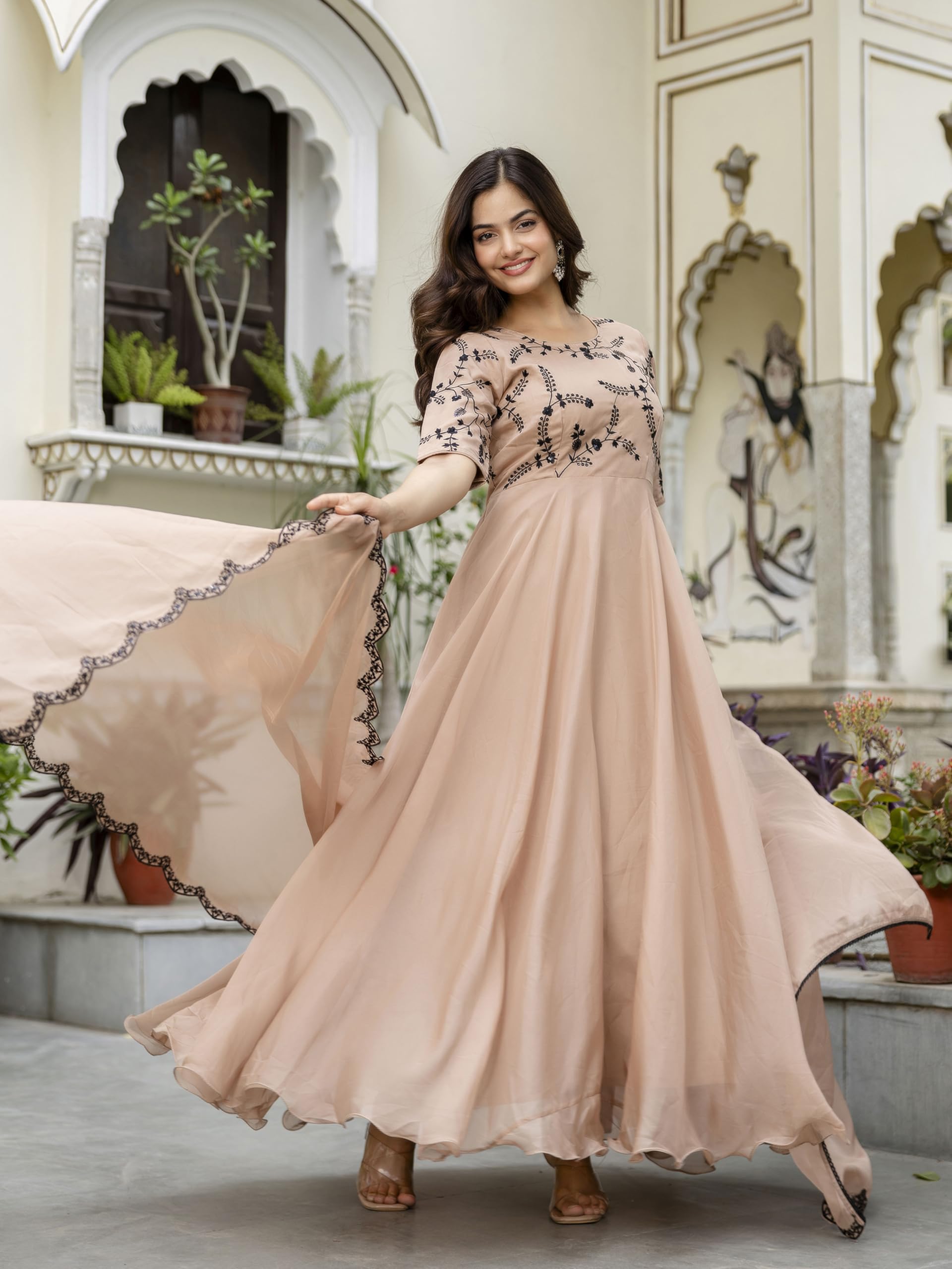 TRENDMALLS Women's Organza Embroidery Anarkali Kurta Pant Salwar Suit Set Kurta Set for Women - Image 3