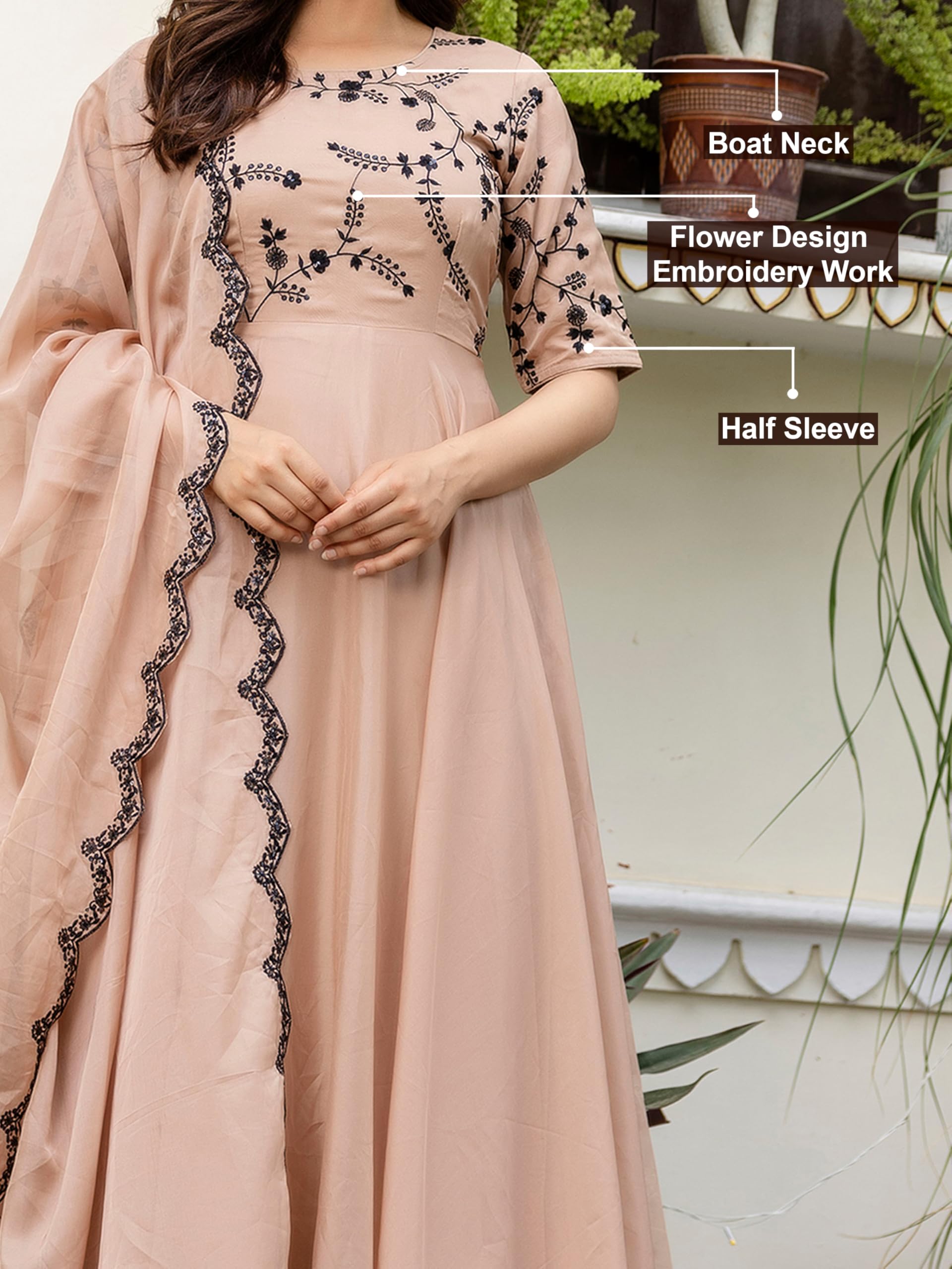 TRENDMALLS Women's Organza Embroidery Anarkali Kurta Pant Salwar Suit Set Kurta Set for Women - Image 4