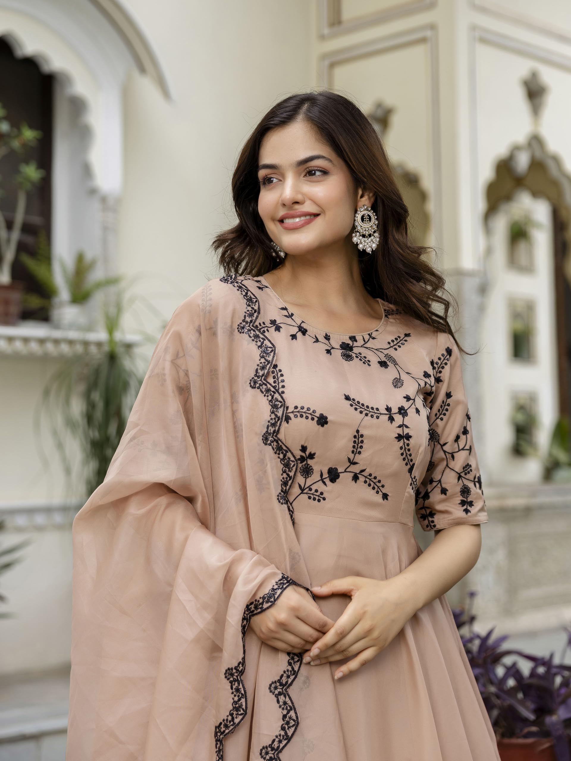 TRENDMALLS Women's Organza Embroidery Anarkali Kurta Pant Salwar Suit Set Kurta Set for Women - Image 6