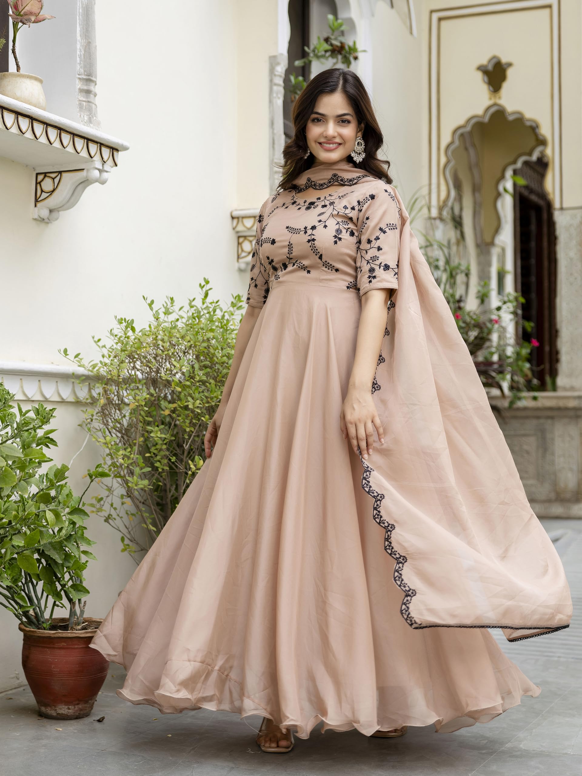 TRENDMALLS Women's Organza Embroidery Anarkali Kurta Pant Salwar Suit Set Kurta Set for Women - Image 7