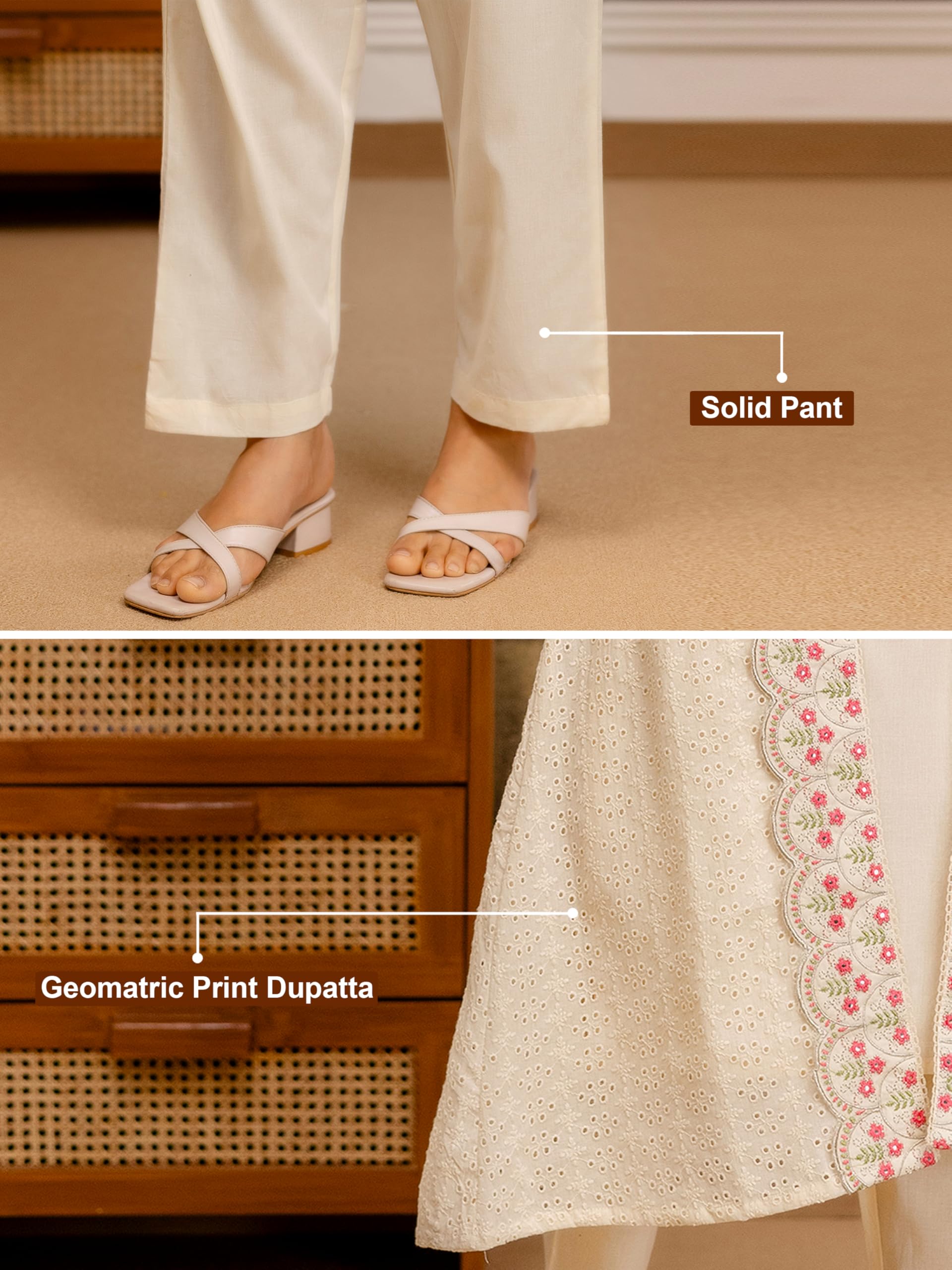 TRENDMALLS Women’s Pure Cotton Embroidery Schiffli work Work Kurta Pant with Shrug Set For Women - Image 5