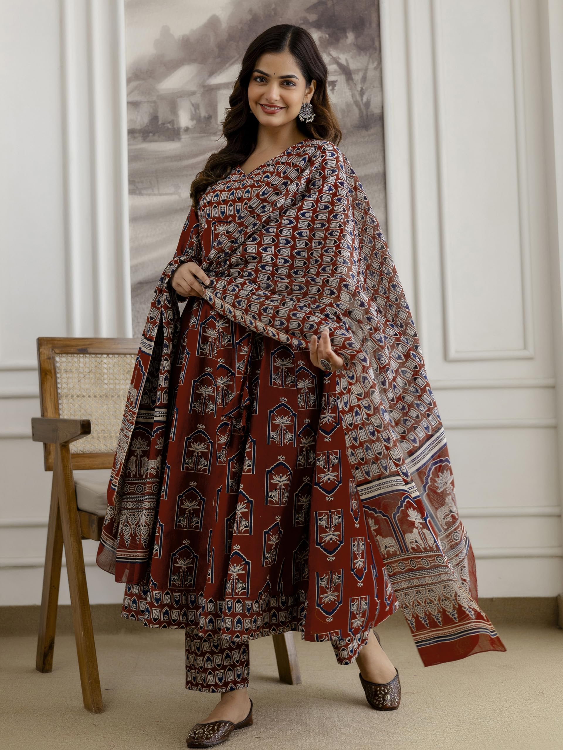 TRENDMALLS Women’s Pure Cotton Embroidery Sequence Work Anarkali Kurta Pant with Dupatta Set For Women - Image 3