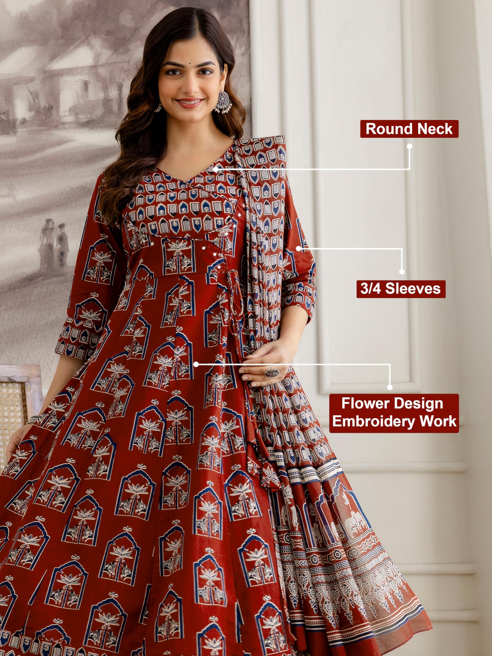 TRENDMALLS Women’s Pure Cotton Embroidery Sequence Work Anarkali Kurta Pant with Dupatta Set For Women - Image 4