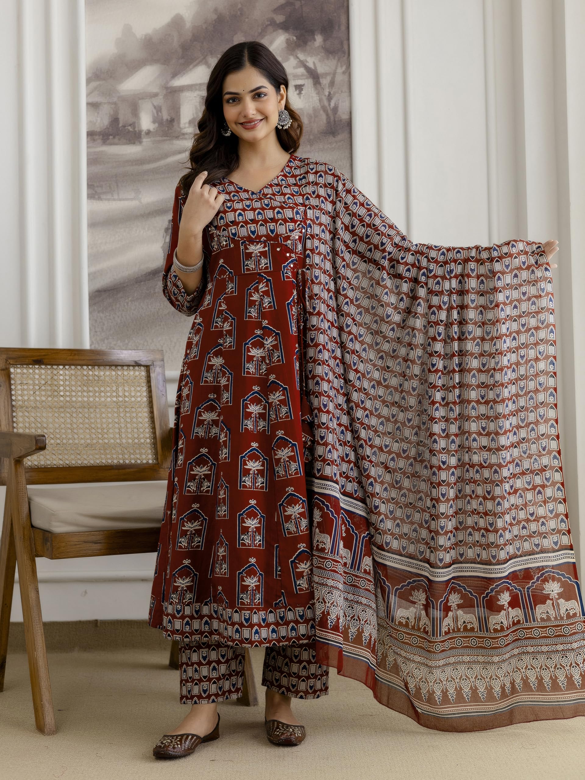 TRENDMALLS Women’s Pure Cotton Embroidery Sequence Work Anarkali Kurta Pant with Dupatta Set For Women - Image 6