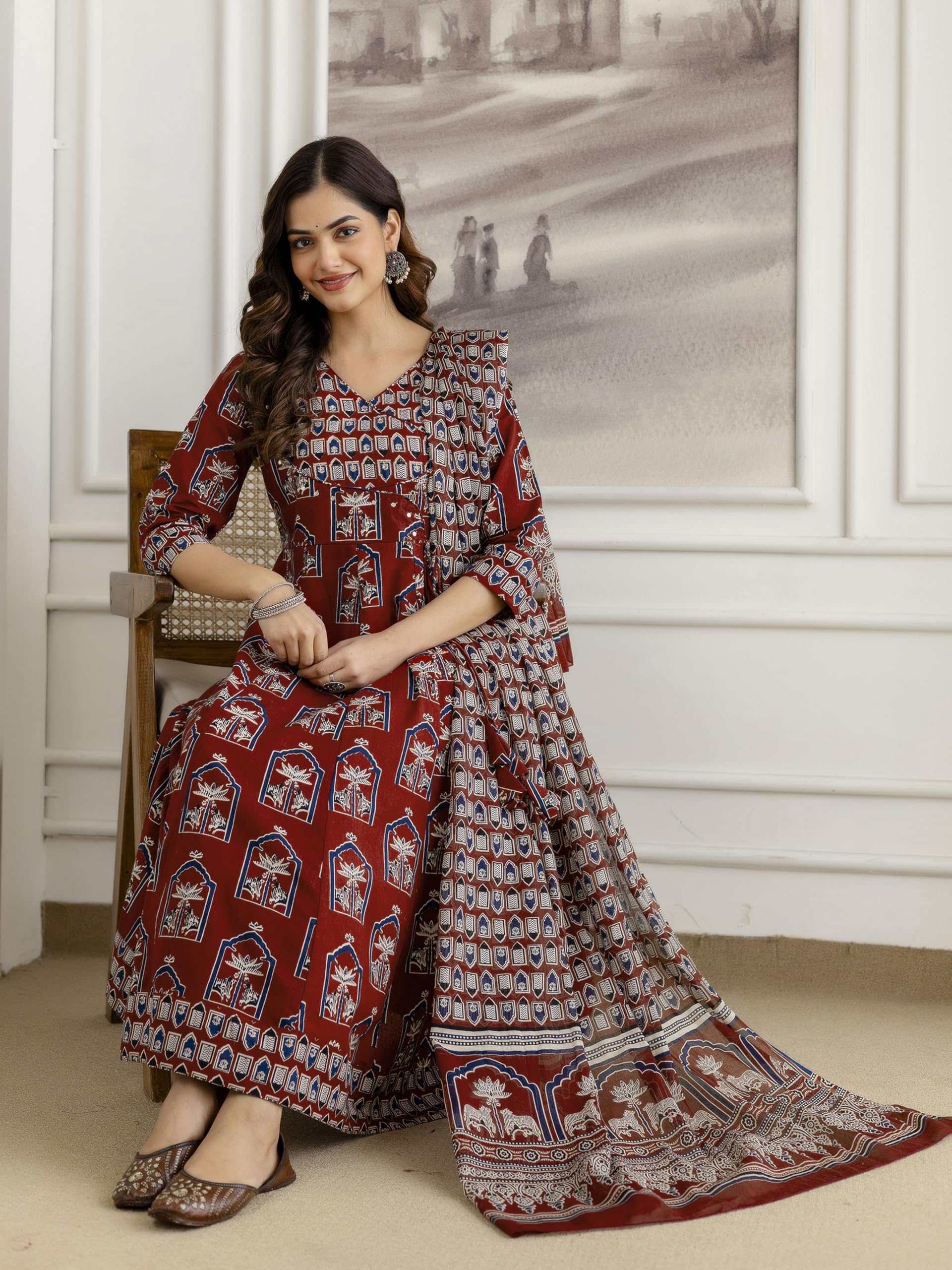 TRENDMALLS Women’s Pure Cotton Embroidery Sequence Work Anarkali Kurta Pant with Dupatta Set For Women - Image 7