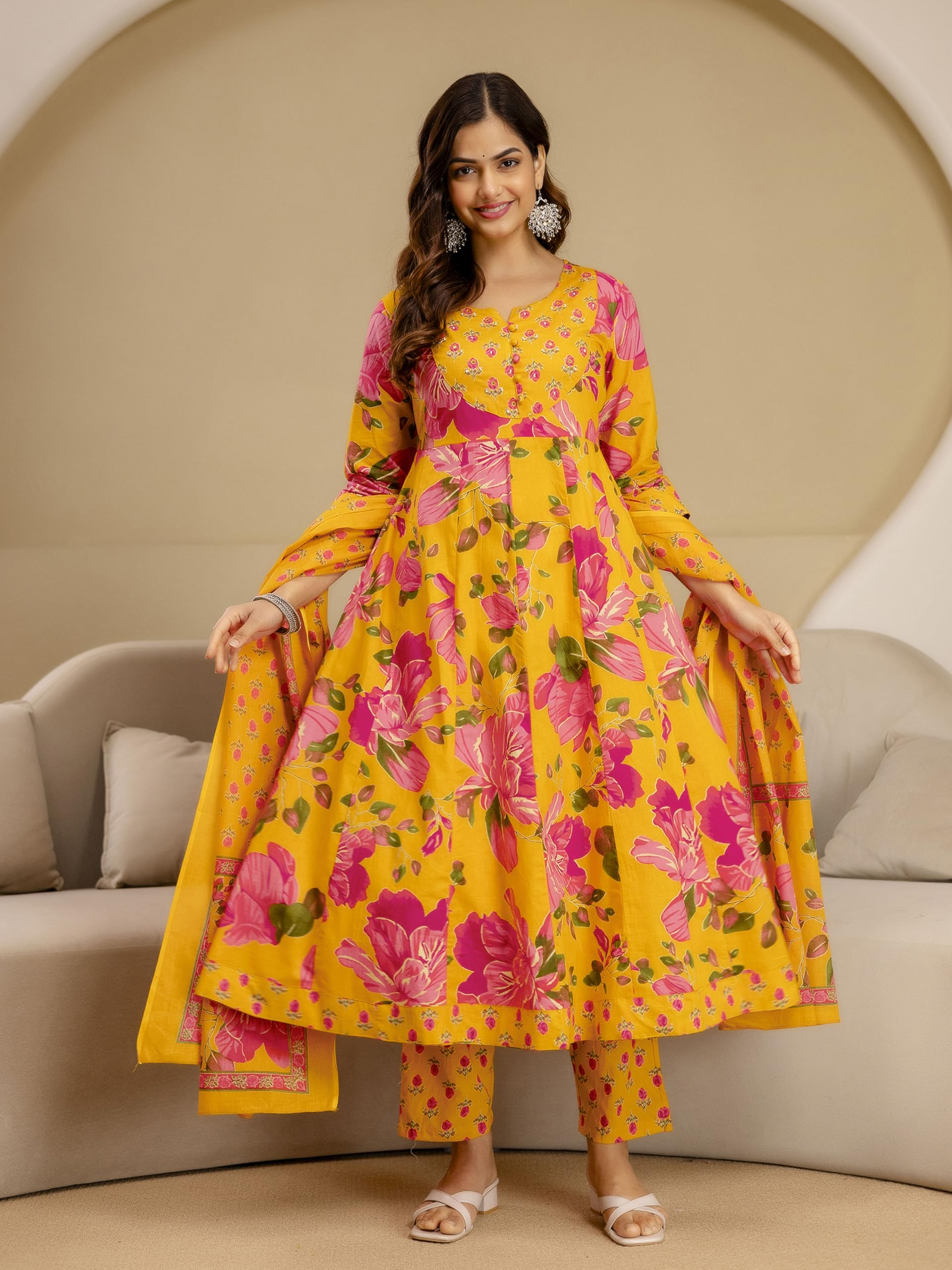 TRENDMALLS Women’s Pure Cotton Embroidery Sequence Work Anarkali Kurta Pant with Dupatta Set For Women - Image 3