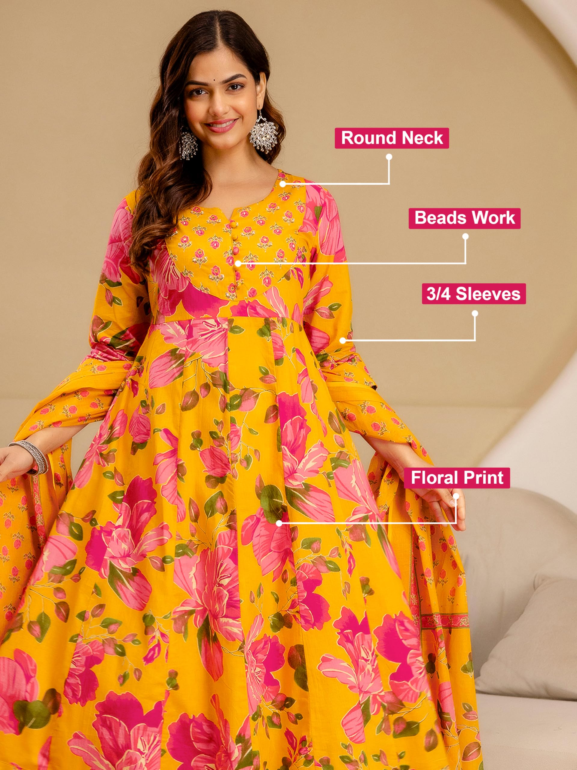 TRENDMALLS Women’s Pure Cotton Embroidery Sequence Work Anarkali Kurta Pant with Dupatta Set For Women - Image 4