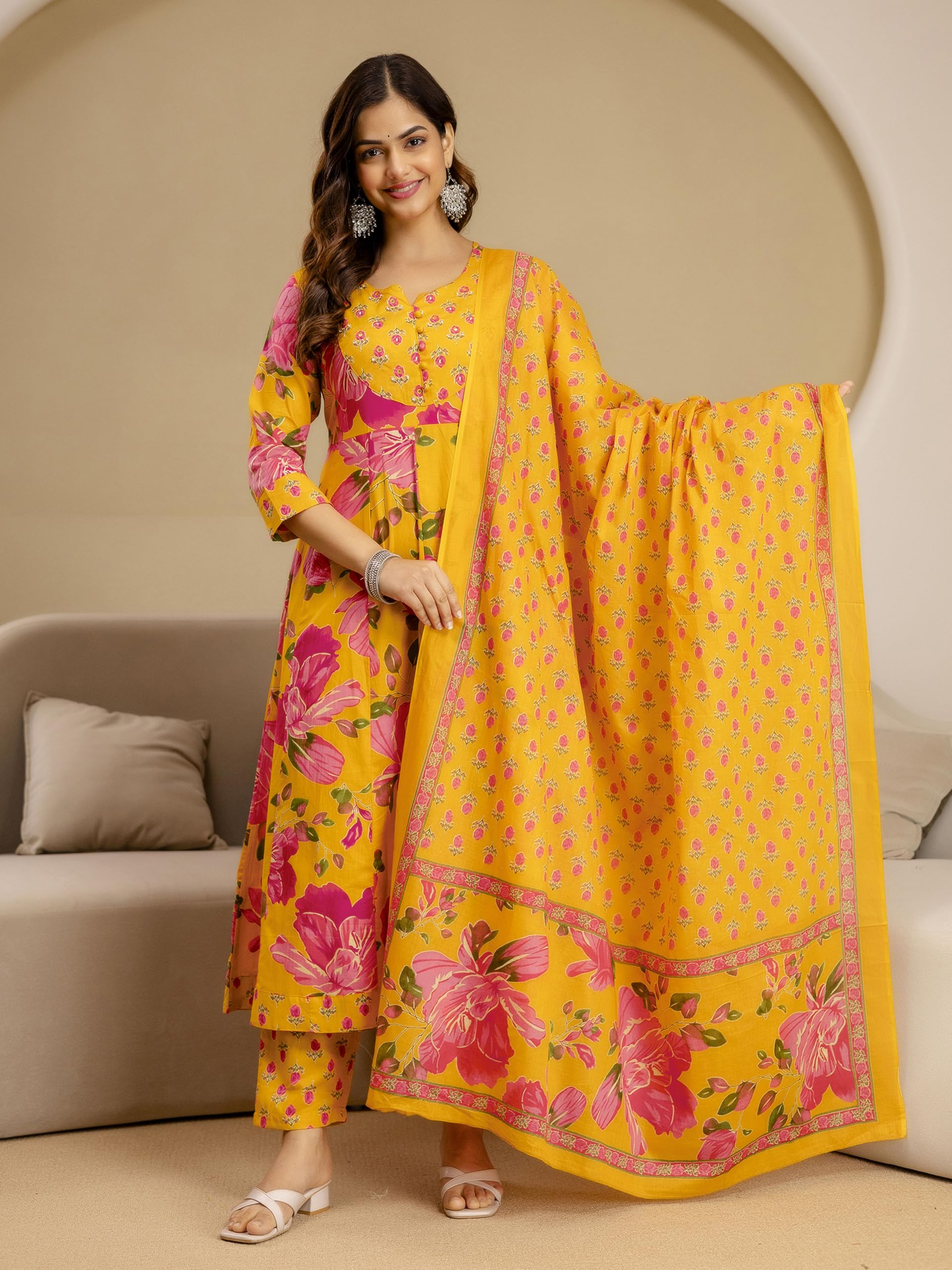 TRENDMALLS Women’s Pure Cotton Embroidery Sequence Work Anarkali Kurta Pant with Dupatta Set For Women - Image 7