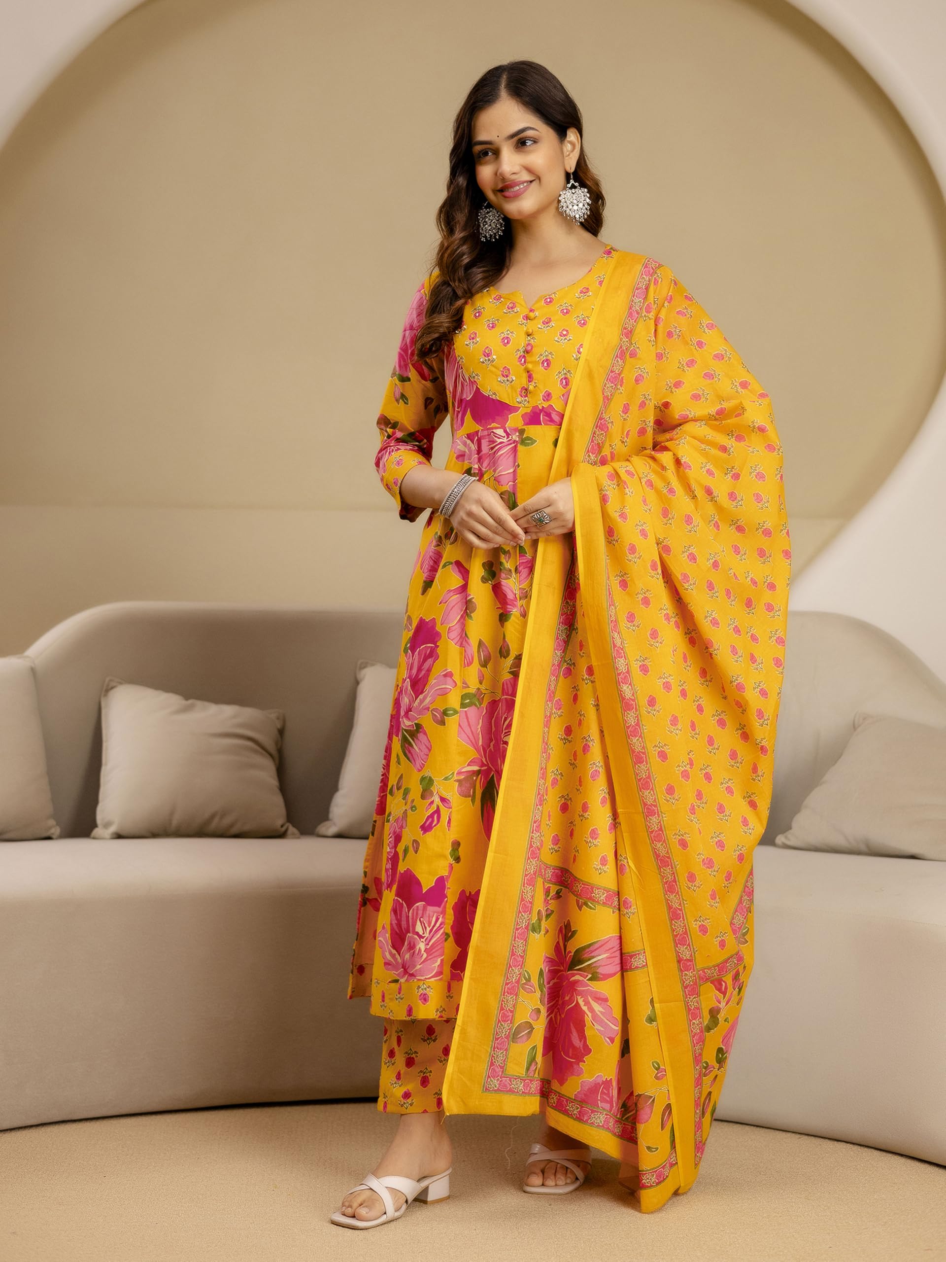 TRENDMALLS Women’s Pure Cotton Embroidery Sequence Work Anarkali Kurta Pant with Dupatta Set For Women - Image 8