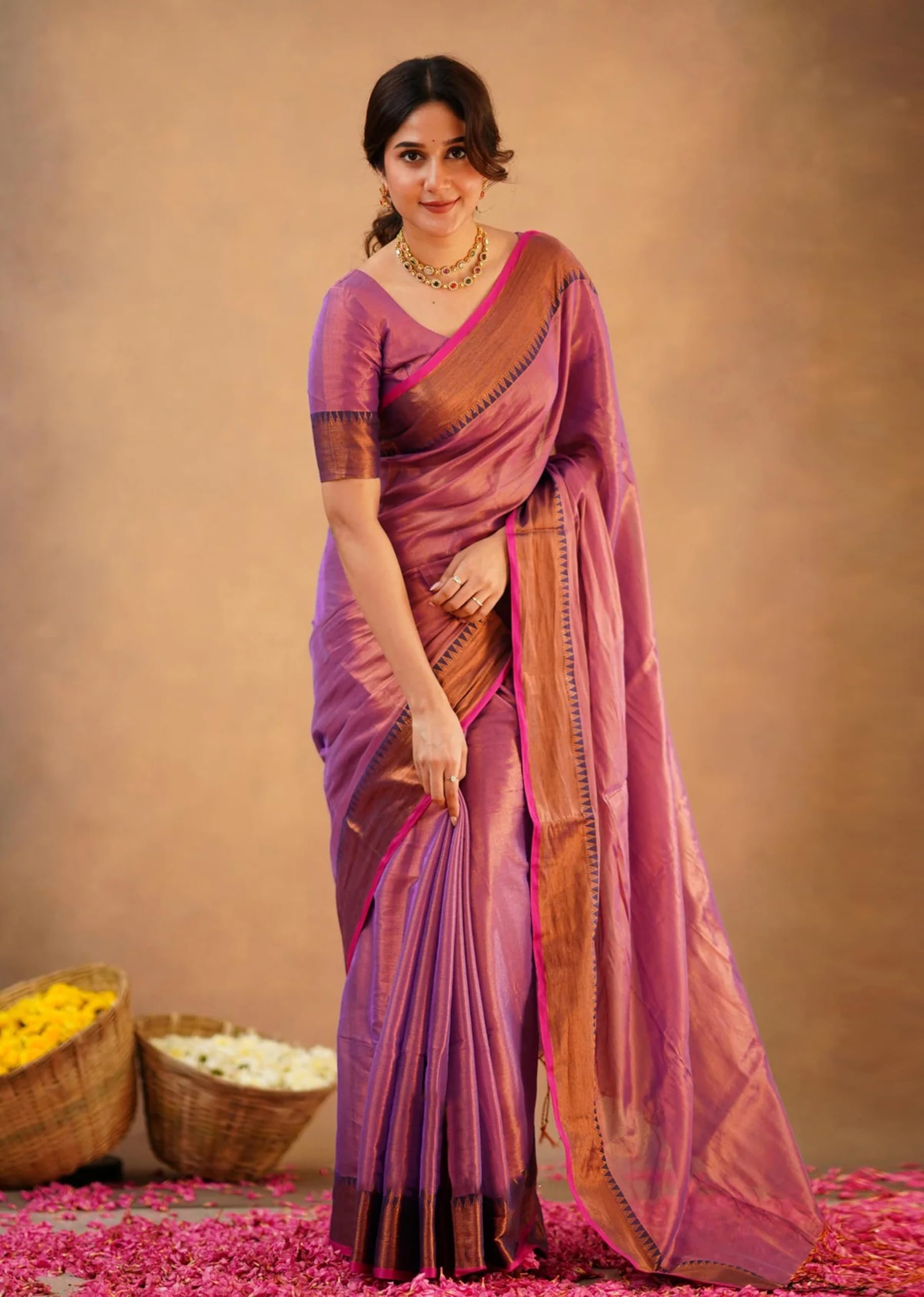 TRENDMALLS Women's Pure Tissue Cotton Handloom South Style Saree with Unstitched Blouse Piece - Image 3