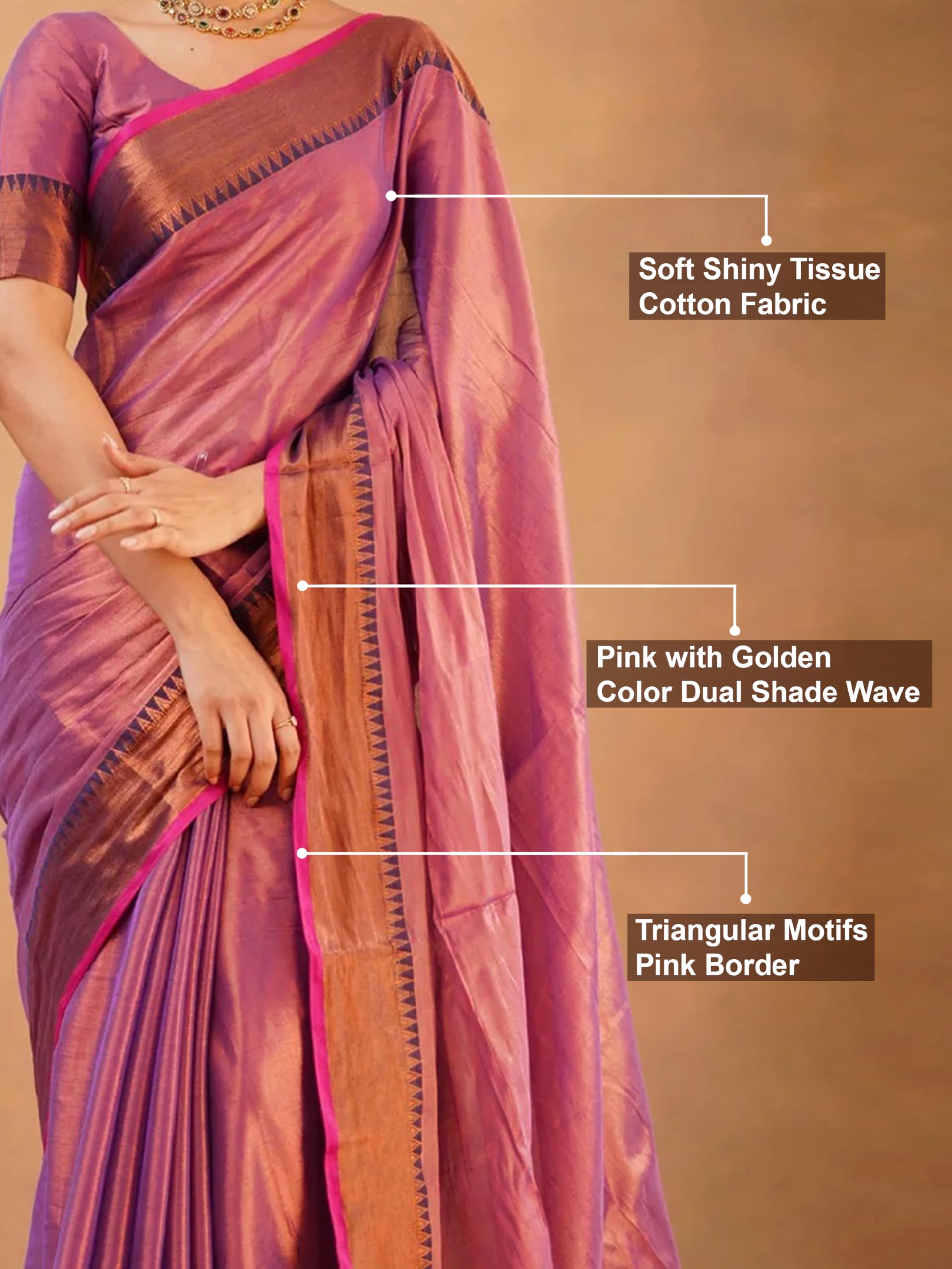 TRENDMALLS Women's Pure Tissue Cotton Handloom South Style Saree with Unstitched Blouse Piece - Image 4