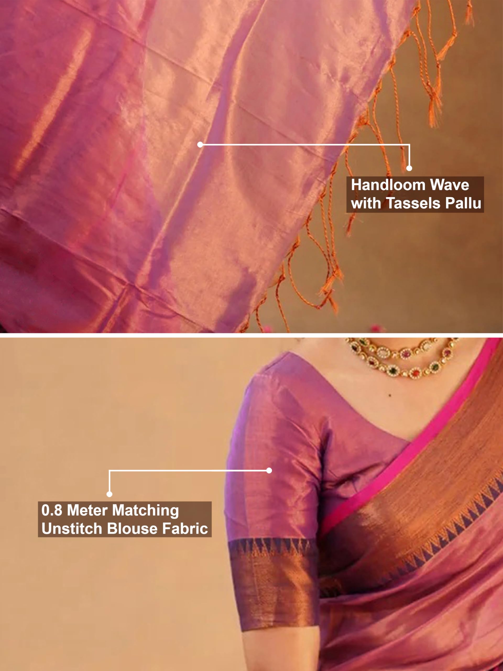TRENDMALLS Women's Pure Tissue Cotton Handloom South Style Saree with Unstitched Blouse Piece - Image 5