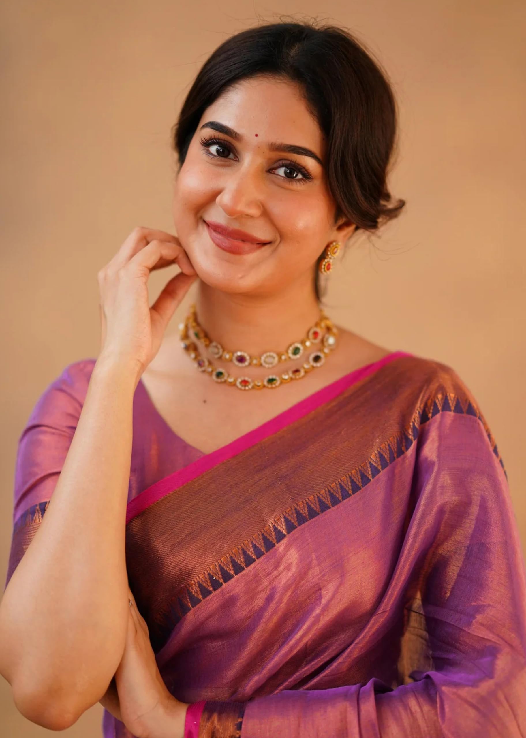 TRENDMALLS Women's Pure Tissue Cotton Handloom South Style Saree with Unstitched Blouse Piece - Image 7