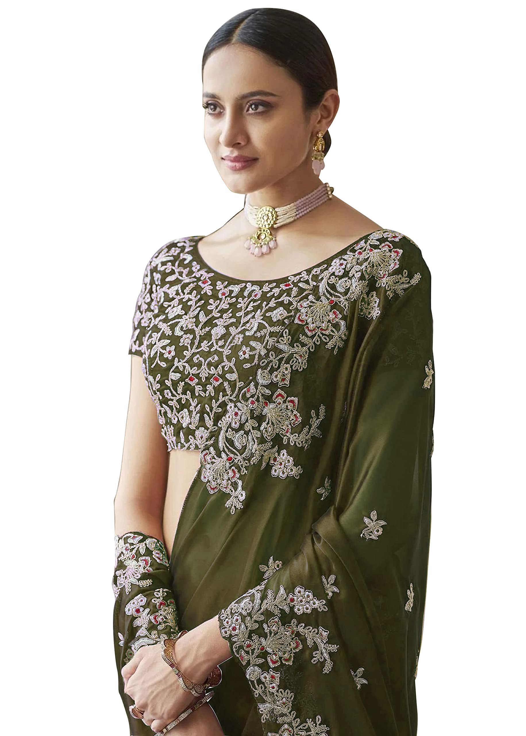 TRENDMALLS Women's Rangoli Silk Embroidred Saree with Unstitch Blouse Piece - Image 4