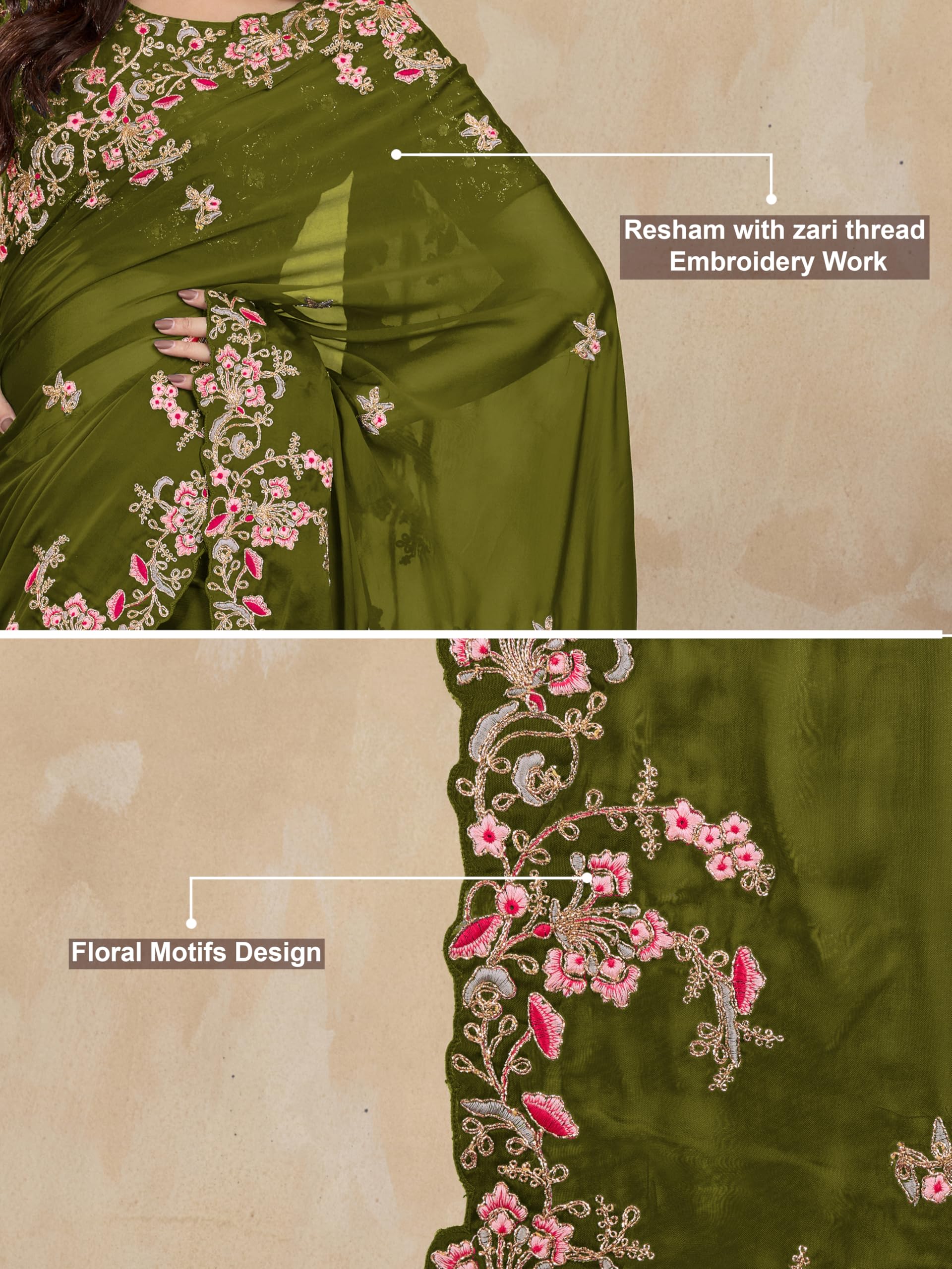 TRENDMALLS Women's Rangoli Silk Embroidred Saree with Unstitch Blouse Piece - Image 5