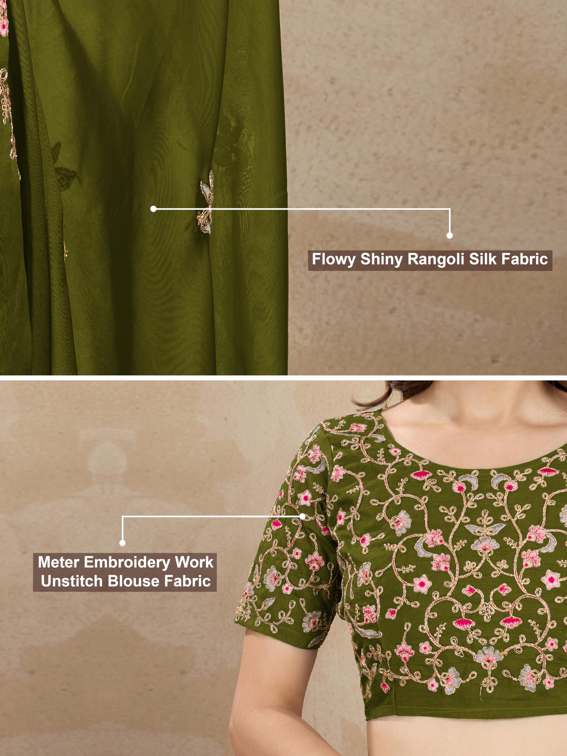 TRENDMALLS Women's Rangoli Silk Embroidred Saree with Unstitch Blouse Piece - Image 6