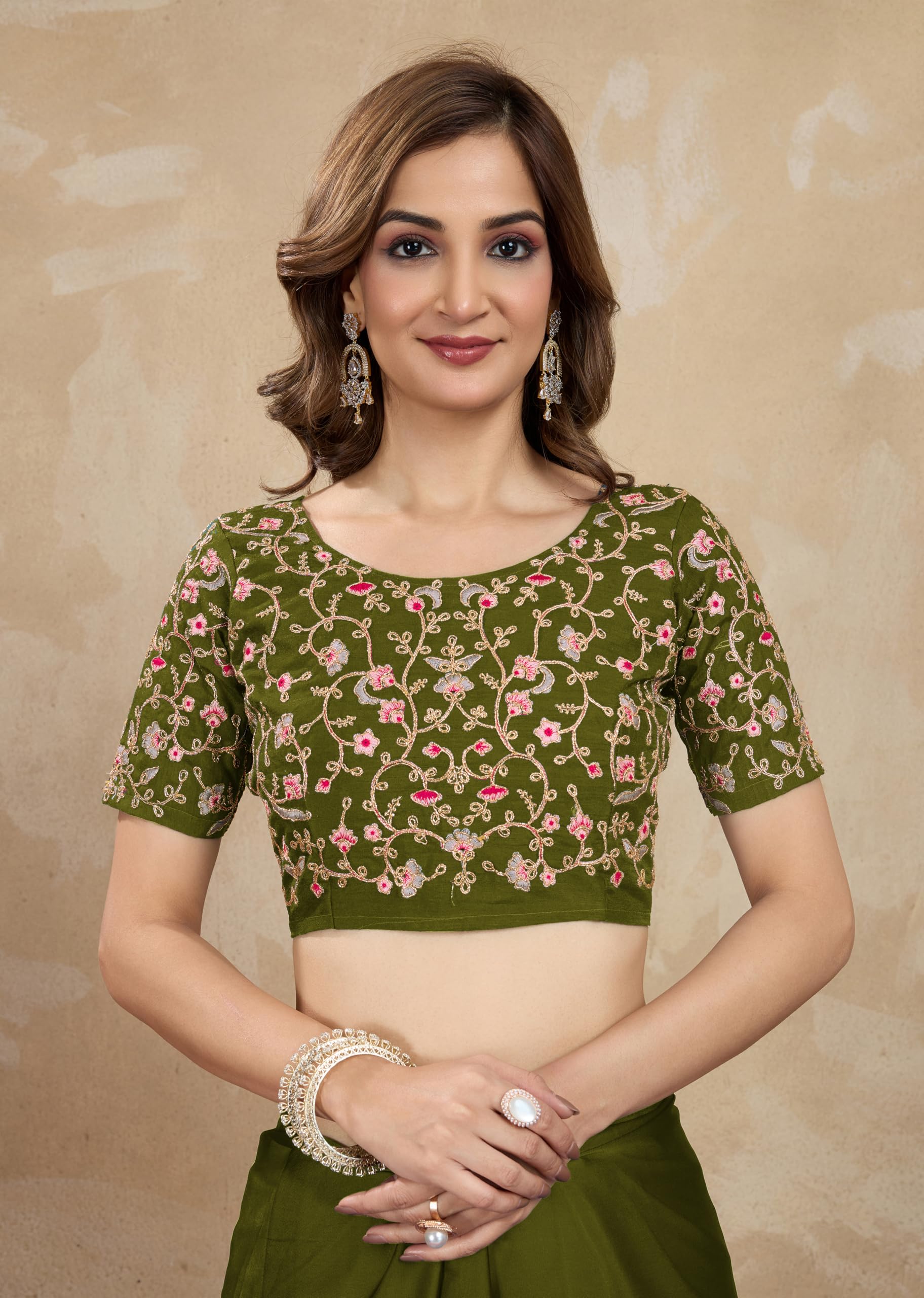 TRENDMALLS Women's Rangoli Silk Embroidred Saree with Unstitch Blouse Piece - Image 7