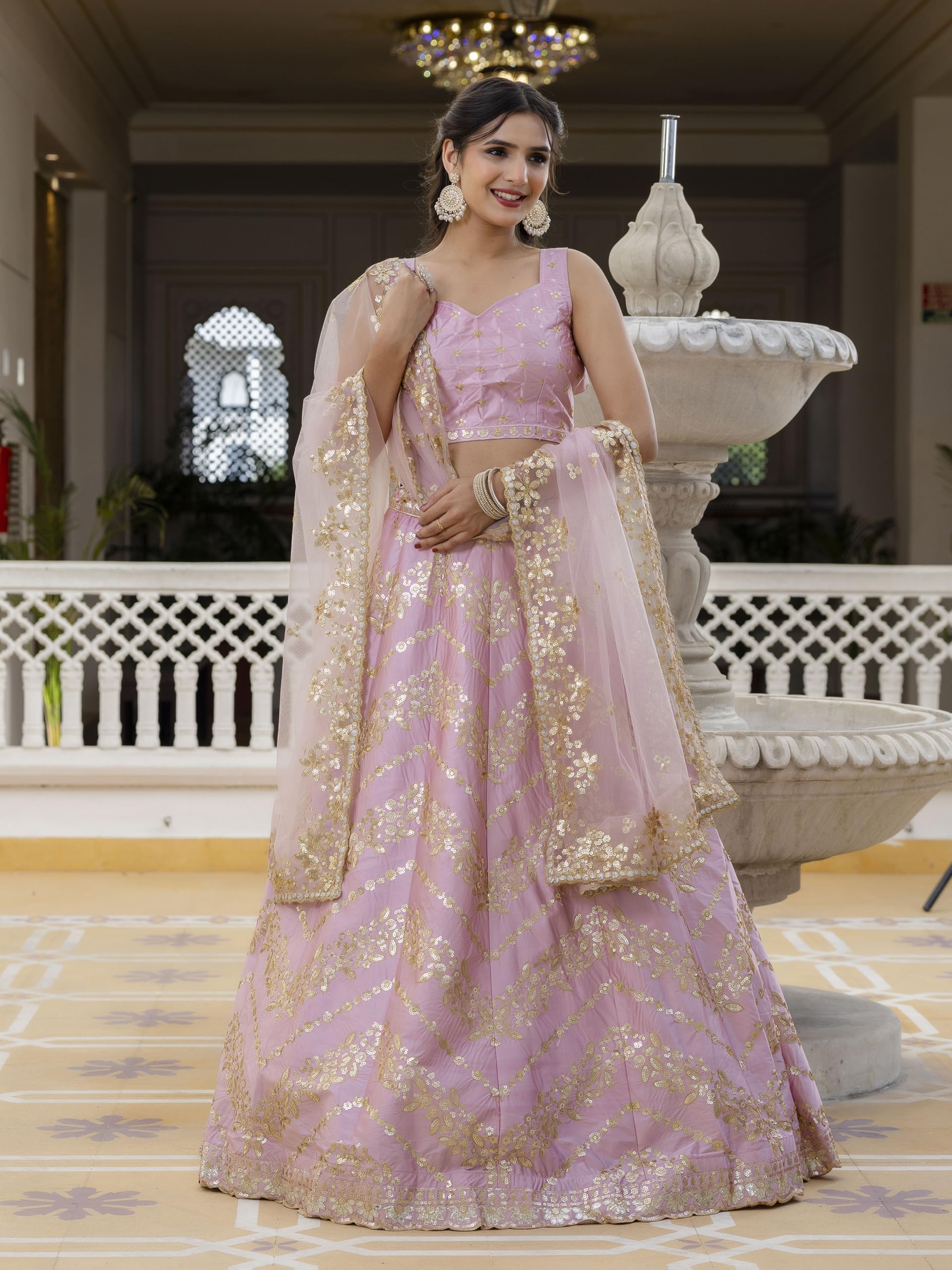 TRENDMALLS Women's Satin Embroidery Sequence Work Lehenga Choli Set with Dupatta Ready to wear - Image 4