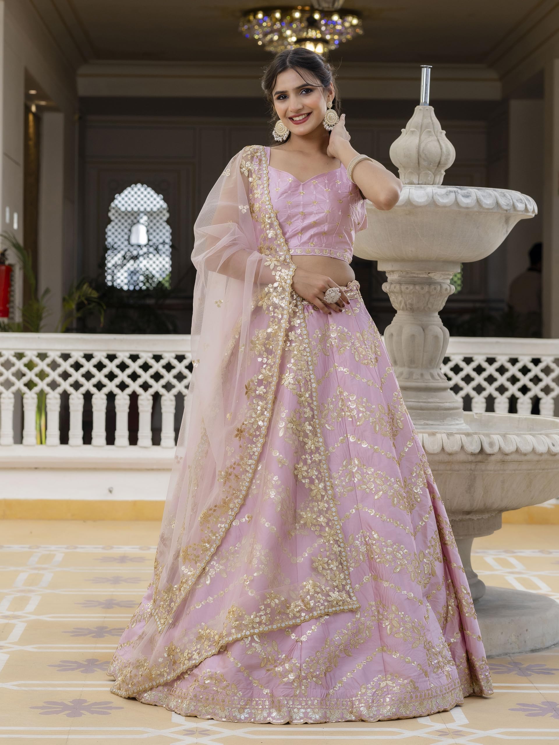 TRENDMALLS Women's Satin Embroidery Sequence Work Lehenga Choli Set with Dupatta Ready to wear - Image 7