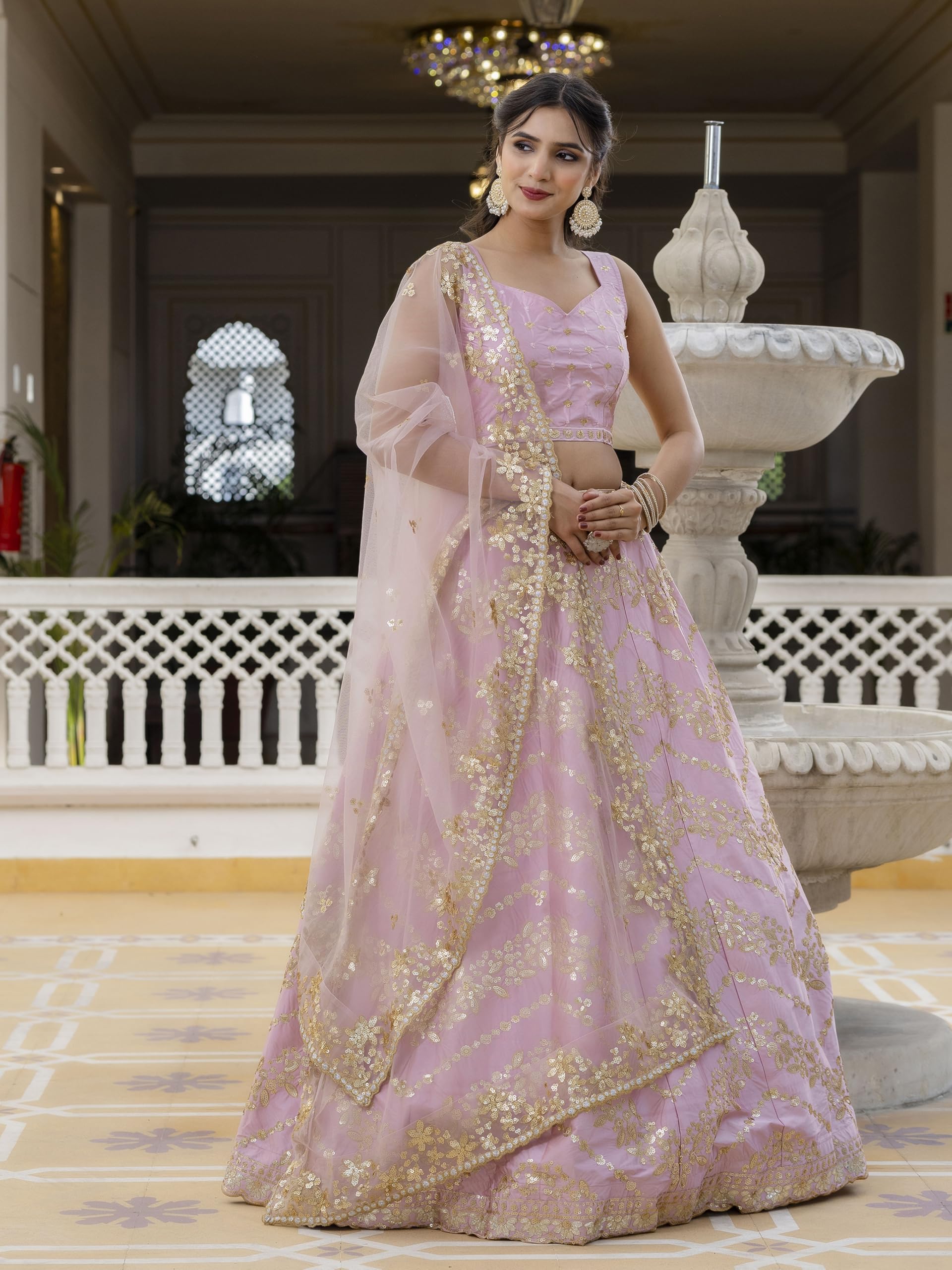 TRENDMALLS Women's Satin Embroidery Sequence Work Lehenga Choli Set with Dupatta Ready to wear - Image 8