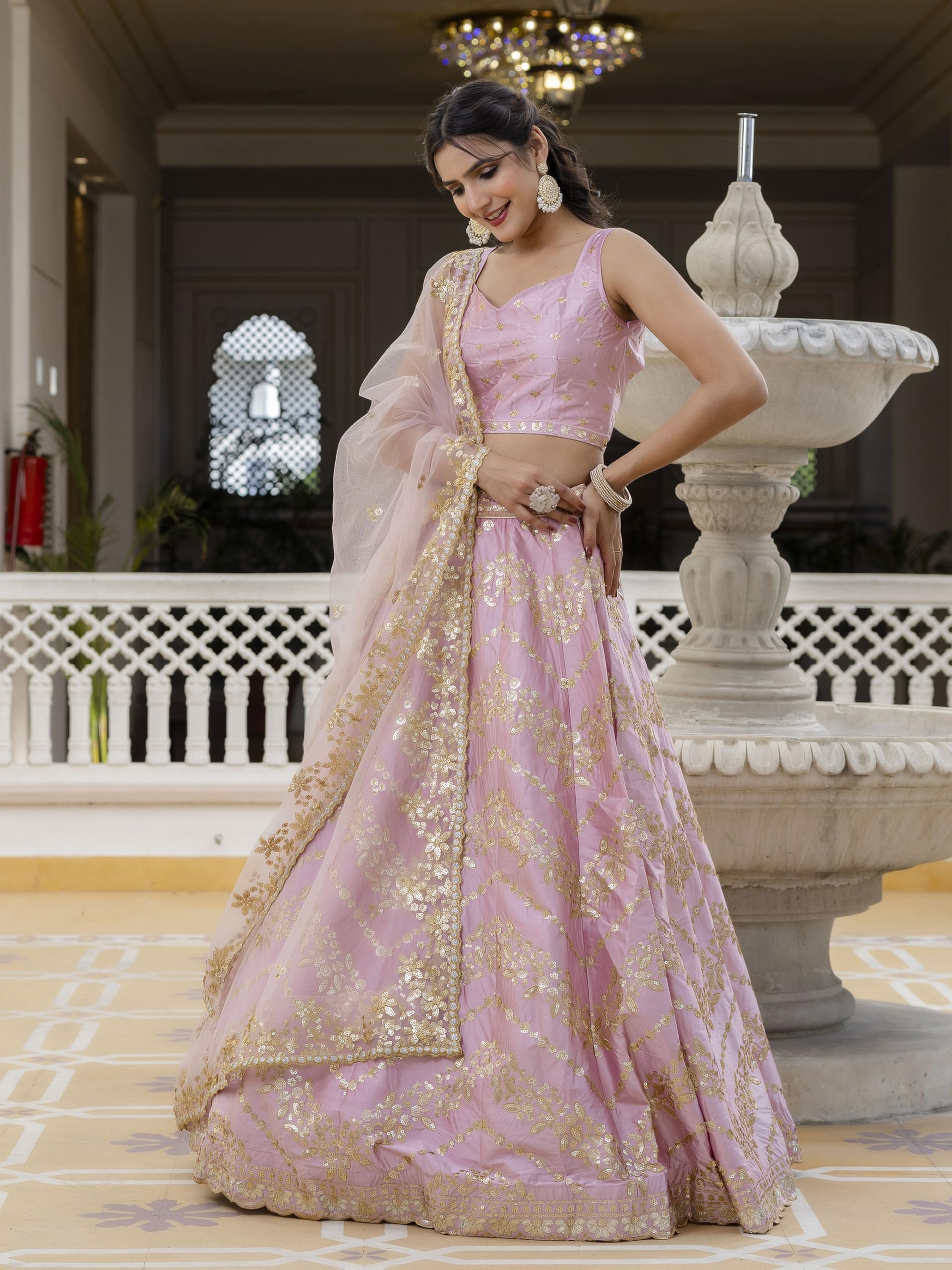 TRENDMALLS Women's Satin Embroidery Sequence Work Lehenga Choli Set with Dupatta Ready to wear - Image 9