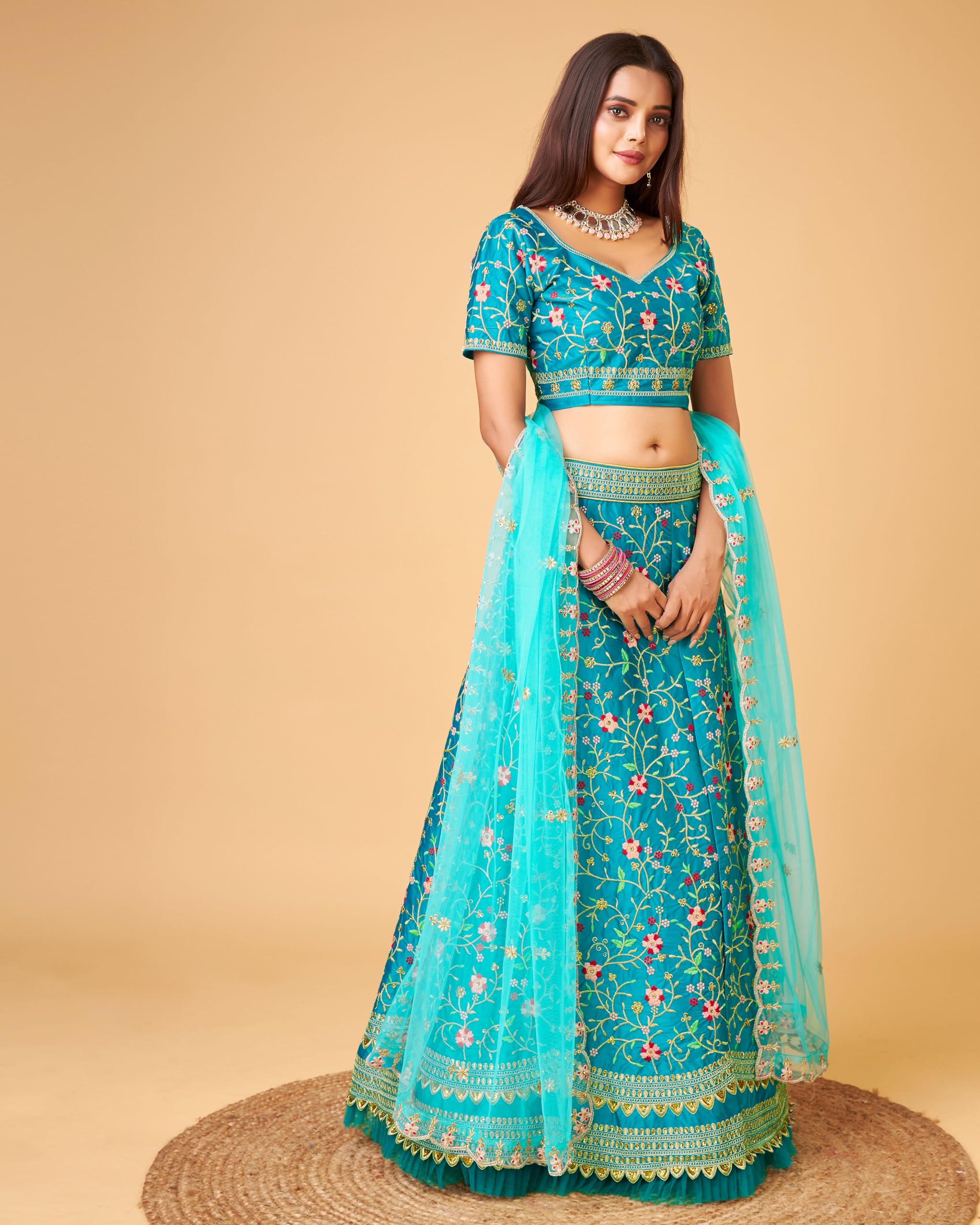 TRENDMALLS Women's Satin Embroidery work Wedding Lehenga Choli with Dupatta Ready To Wear - Image 3