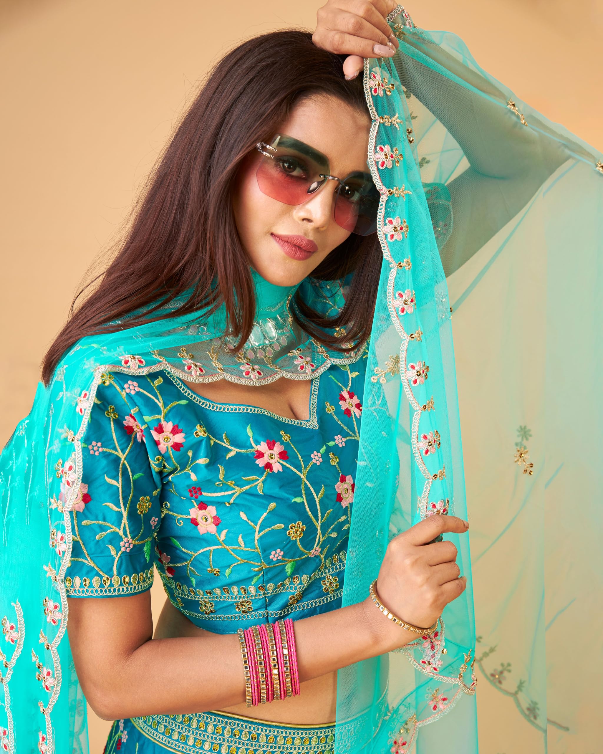 TRENDMALLS Women's Satin Embroidery work Wedding Lehenga Choli with Dupatta Ready To Wear - Image 4