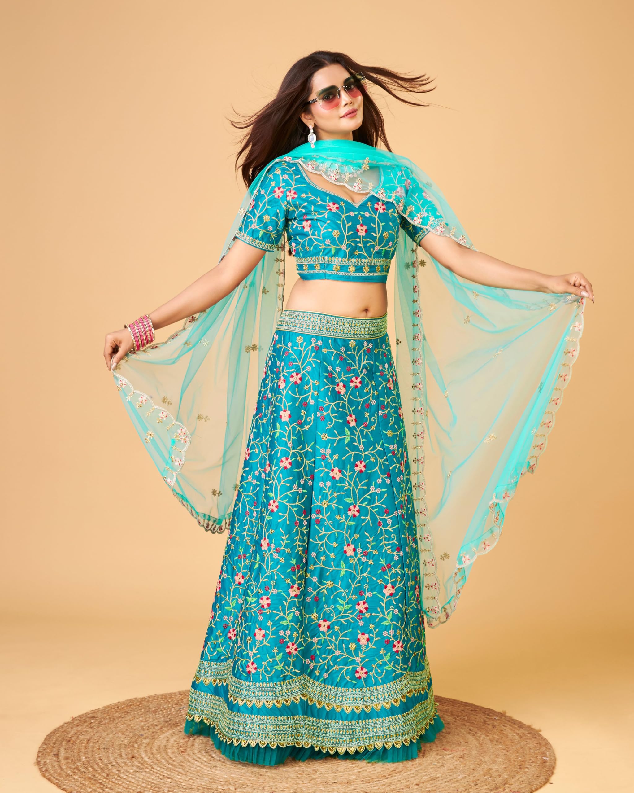 TRENDMALLS Women's Satin Embroidery work Wedding Lehenga Choli with Dupatta Ready To Wear - Image 8