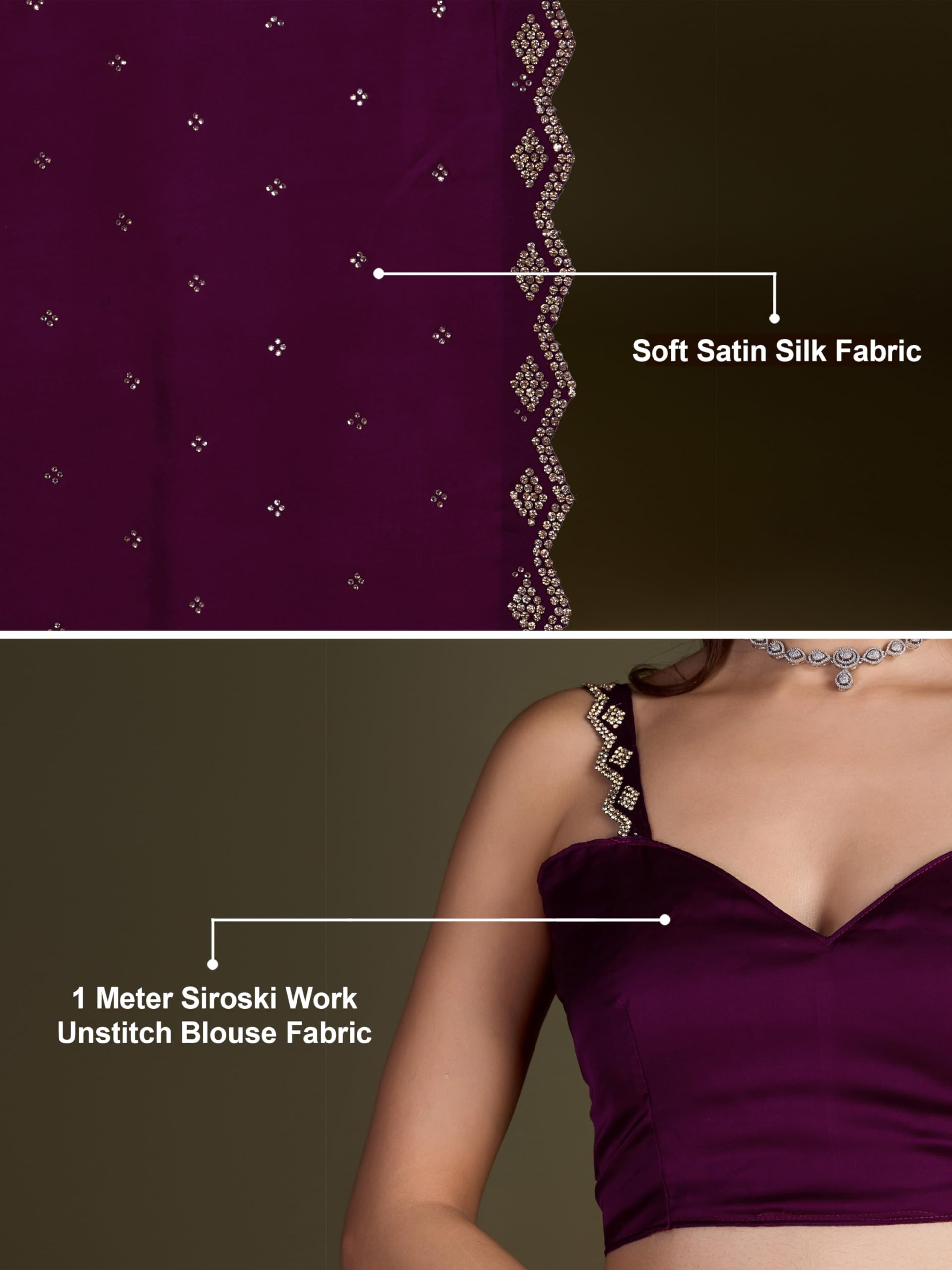 TRENDMALLS Women's Satin Silk Siroski Zarkan Work Saree with Unstitch Blouse Piece - Image 5