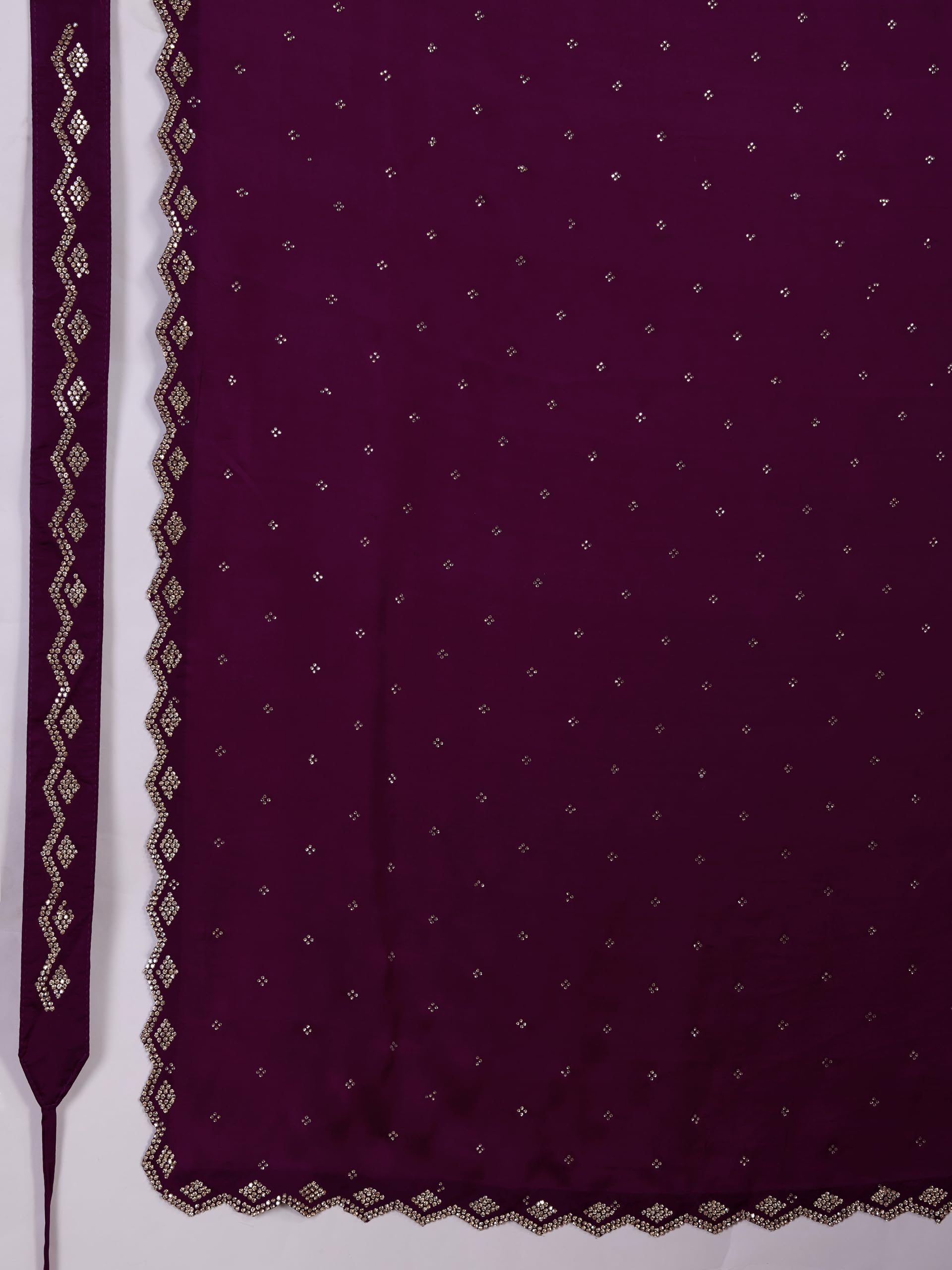 TRENDMALLS Women's Satin Silk Siroski Zarkan Work Saree with Unstitch Blouse Piece - Image 7