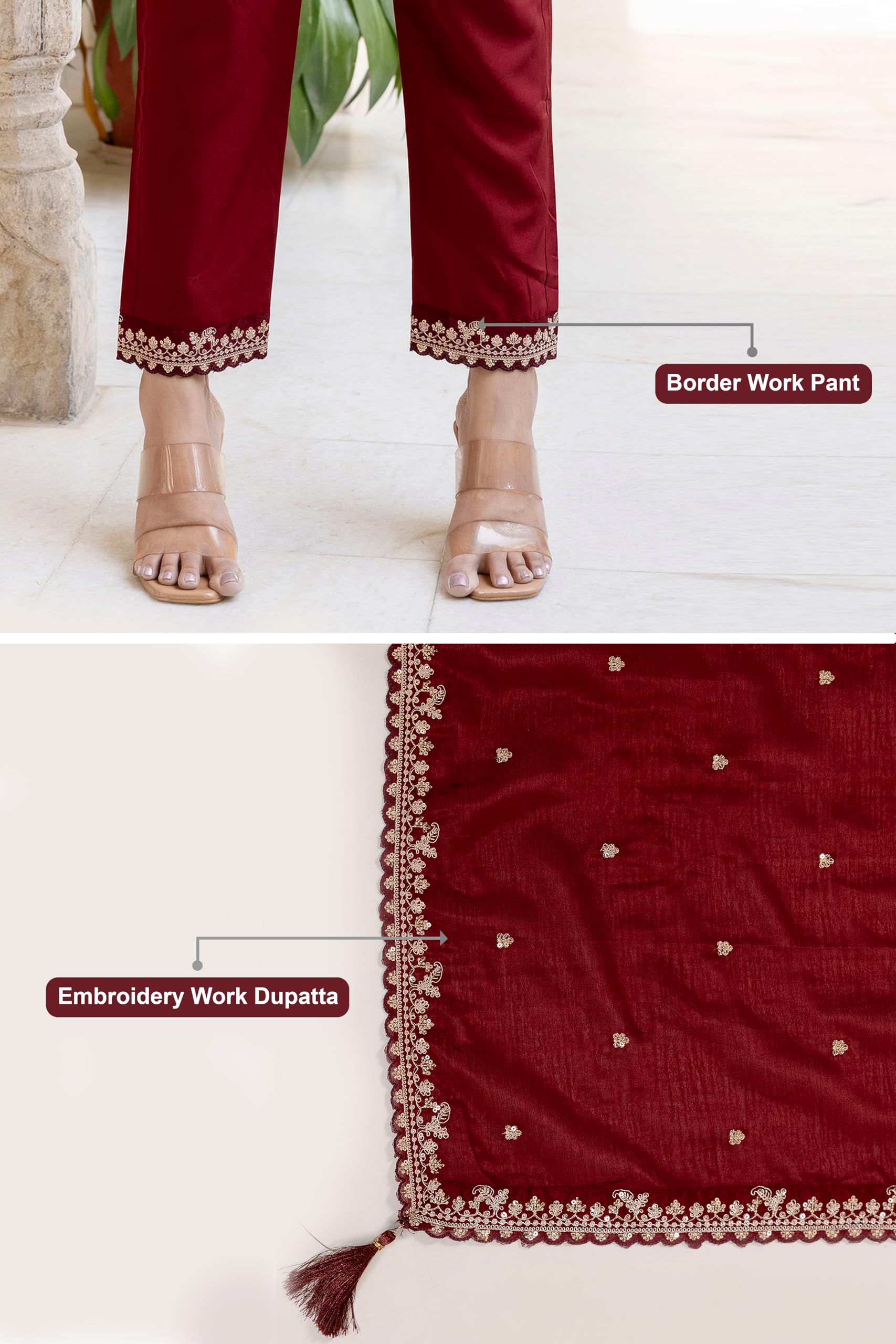 TRENDMALLS Women's Silk Blend Embroidery Anarkali Kurta Pant Set with Dupatta Salwar Suit Set for Women - Image 5