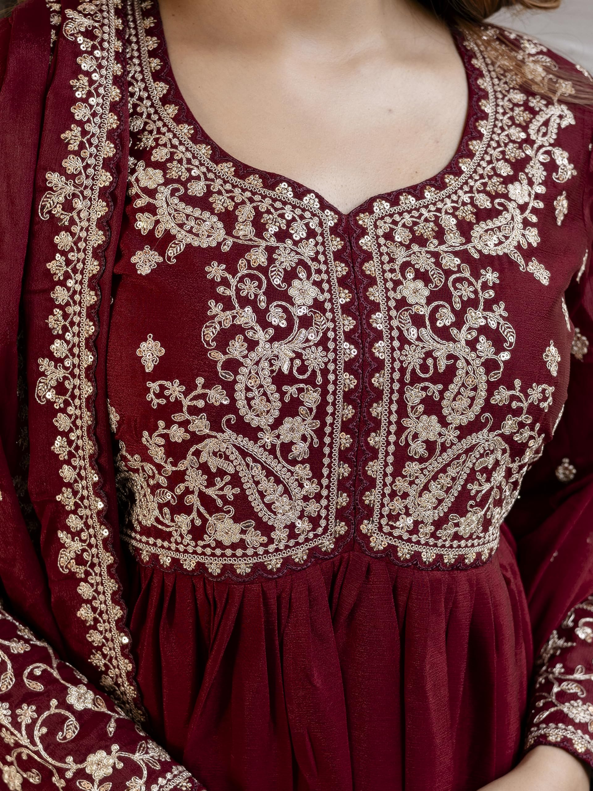 TRENDMALLS Women's Silk Blend Embroidery Anarkali Kurta Pant Set with Dupatta Salwar Suit Set for Women - Image 7