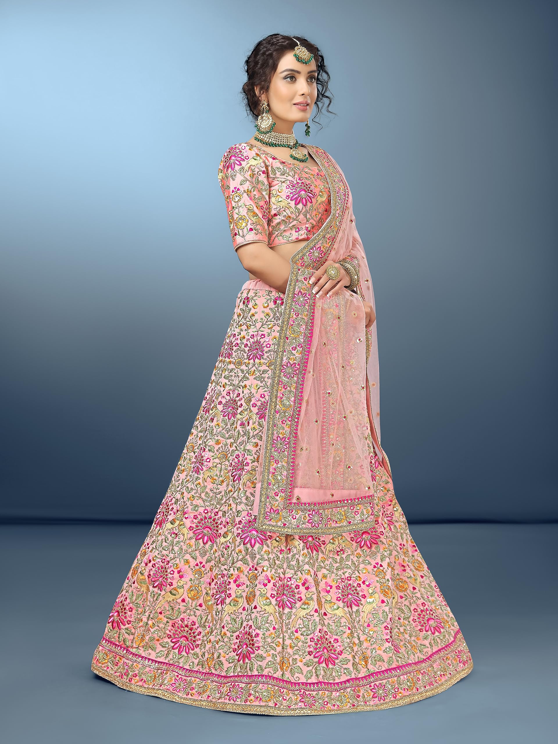 TRENDMALLS Women's Silk Heavy Embroidery work Bridal Lehenga Choli with Dupatta Ready To Wear - Image 3