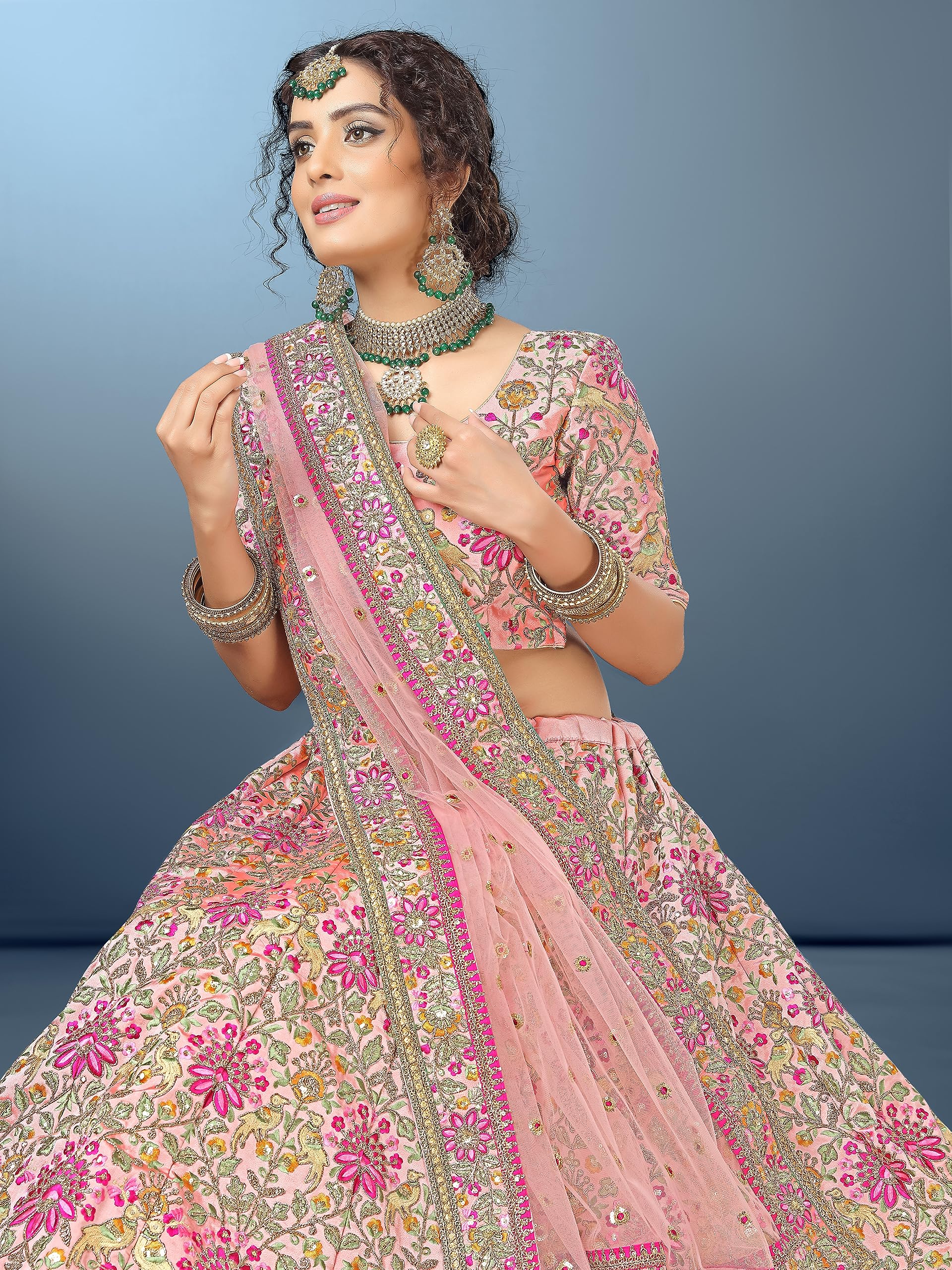 TRENDMALLS Women's Silk Heavy Embroidery work Bridal Lehenga Choli with Dupatta Ready To Wear - Image 4