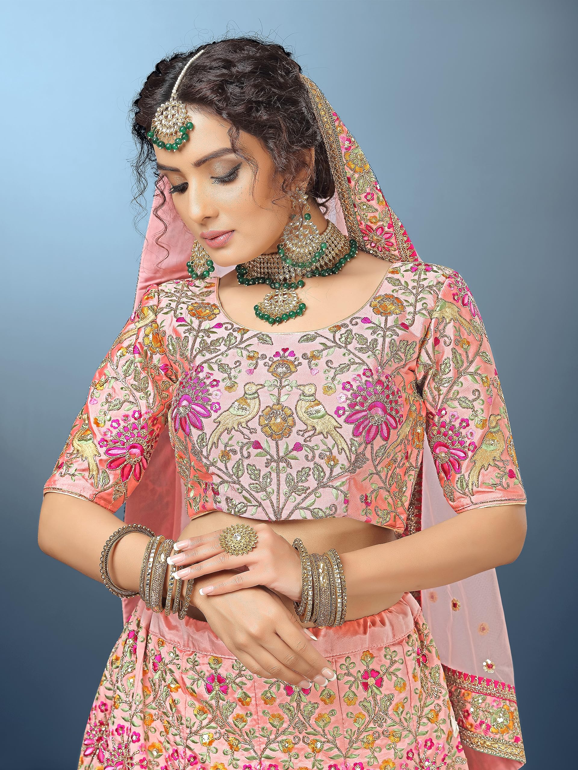 TRENDMALLS Women's Silk Heavy Embroidery work Bridal Lehenga Choli with Dupatta Ready To Wear - Image 5