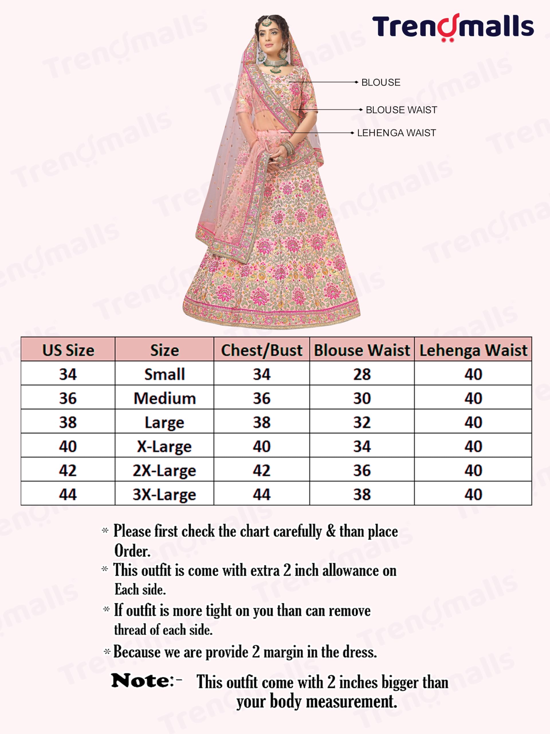 TRENDMALLS Women's Silk Heavy Embroidery work Bridal Lehenga Choli with Dupatta Ready To Wear - Image 6