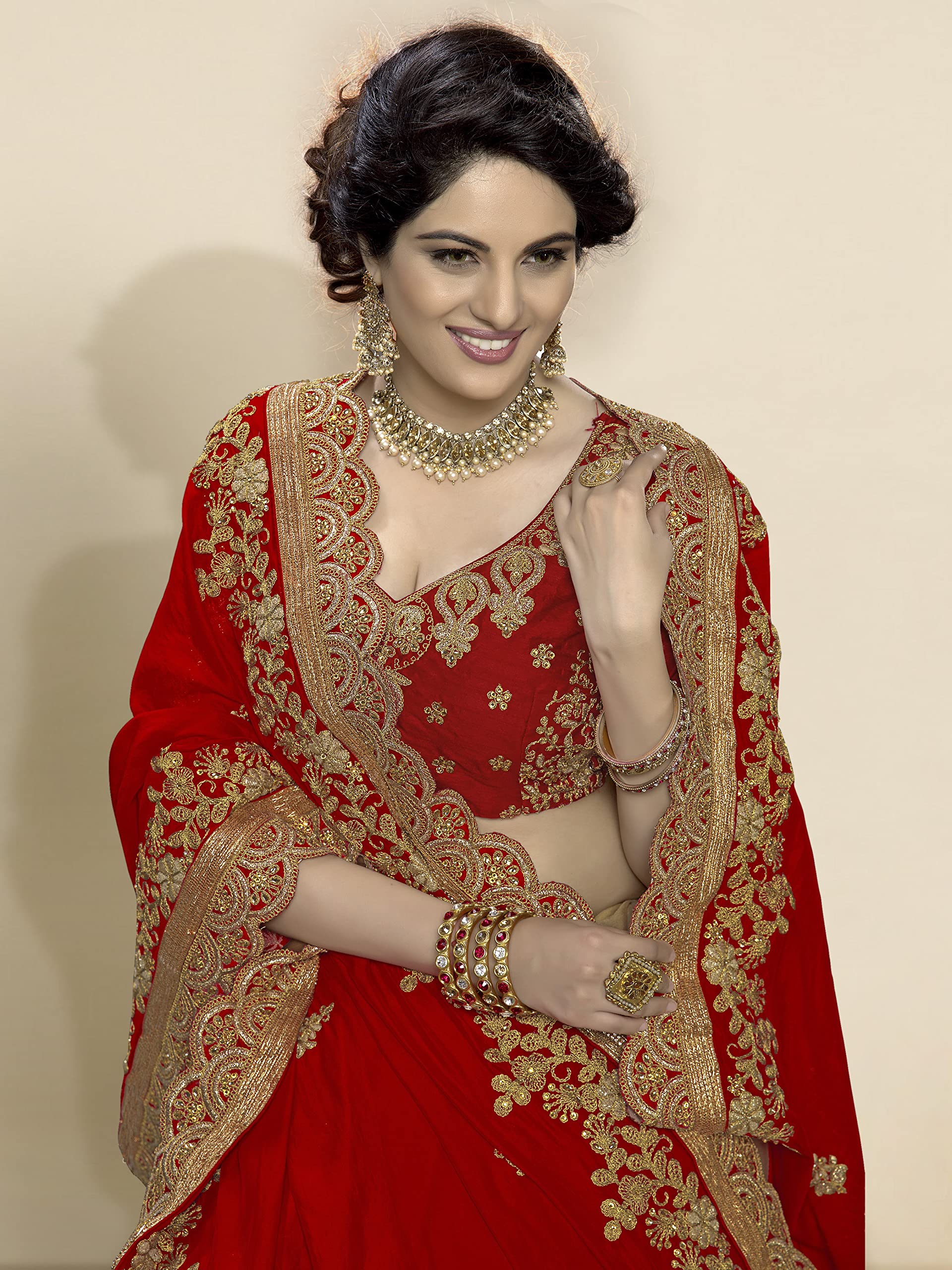 TRENDMALLS Women's Silk Satin Embroidery Saree with Unstitched Blouse - Image 4