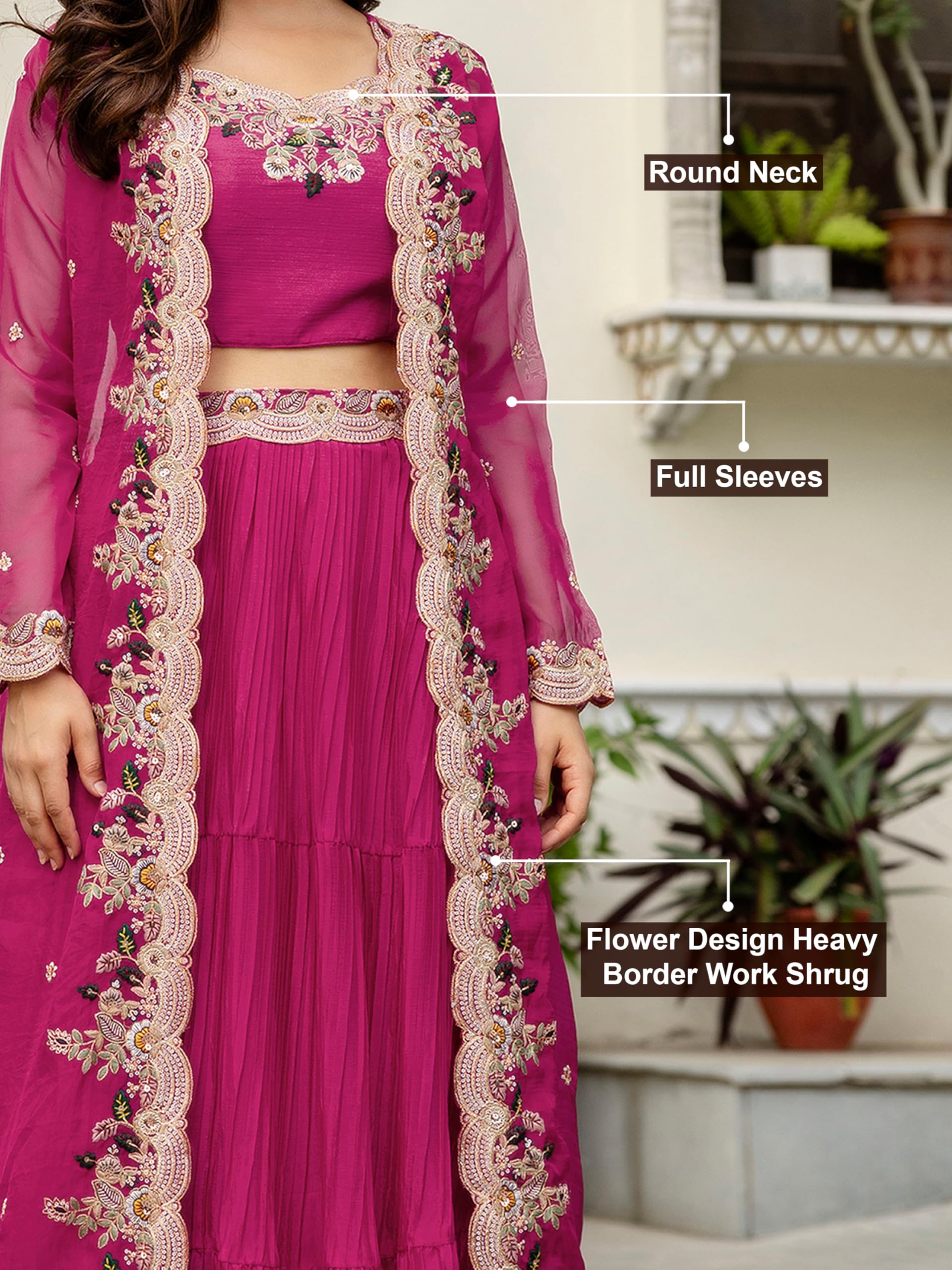 TRENDMALLS Women's Soft Organza Embroidery Crop Top with Flared Pleated Skirt and Shrug Set - Image 4