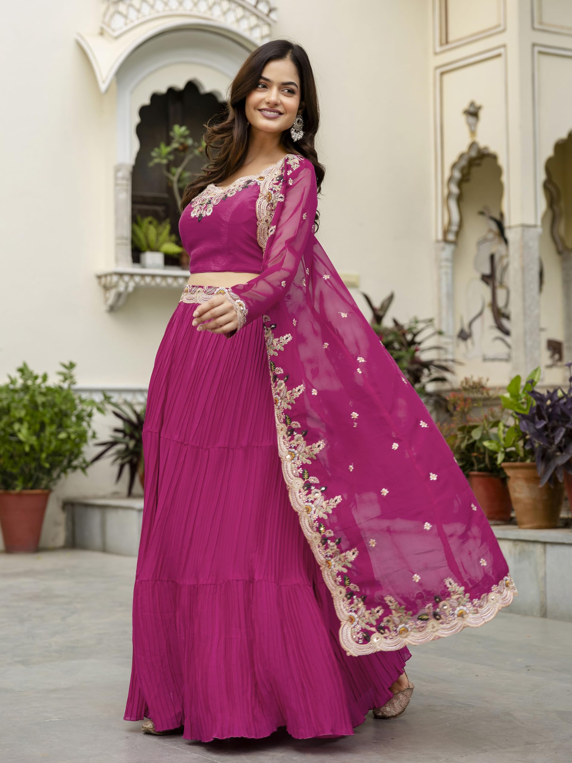 TRENDMALLS Women's Soft Organza Embroidery Crop Top with Flared Pleated Skirt and Shrug Set - Image 9